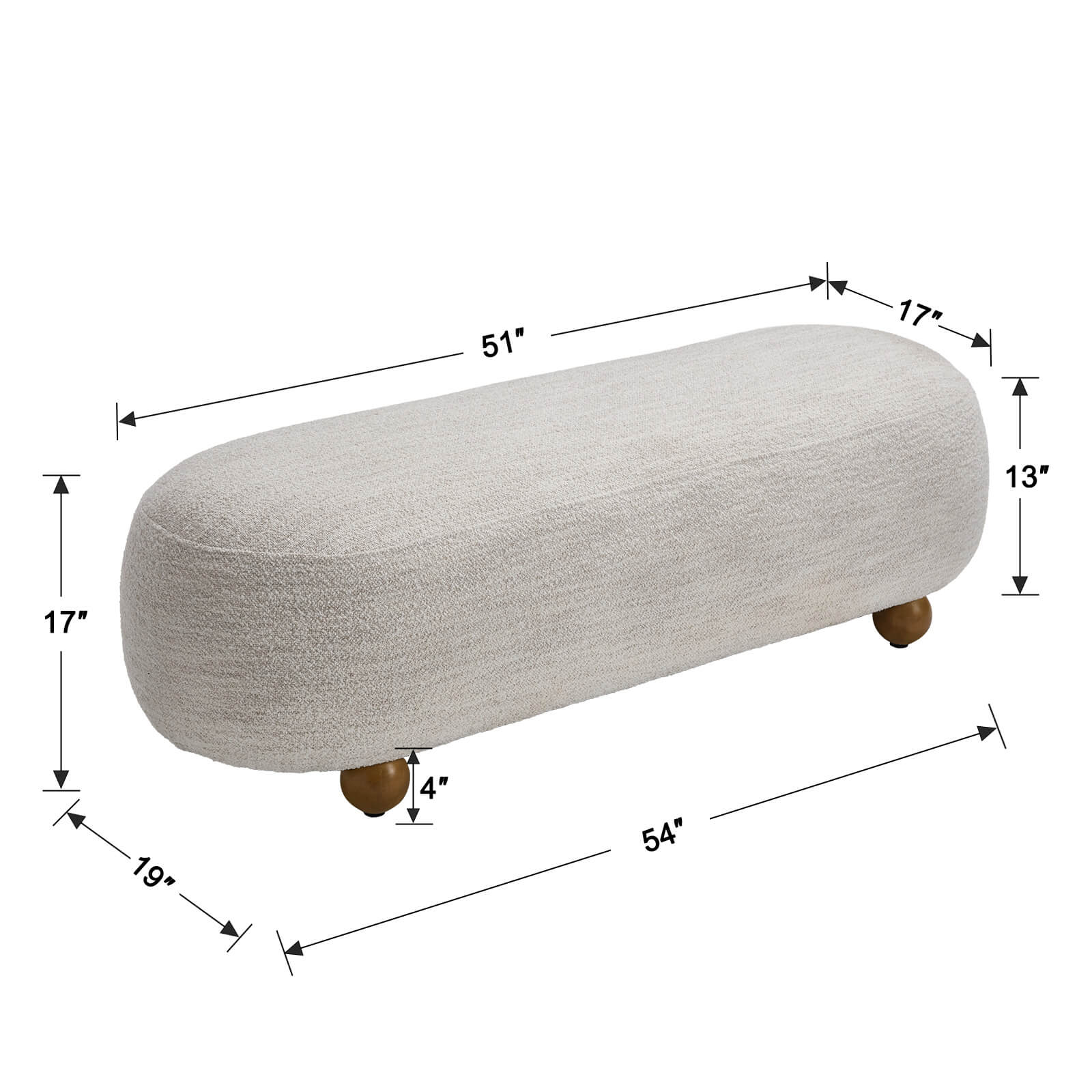 Ottoman Bench with Round Solid Wood Legs-2685BH