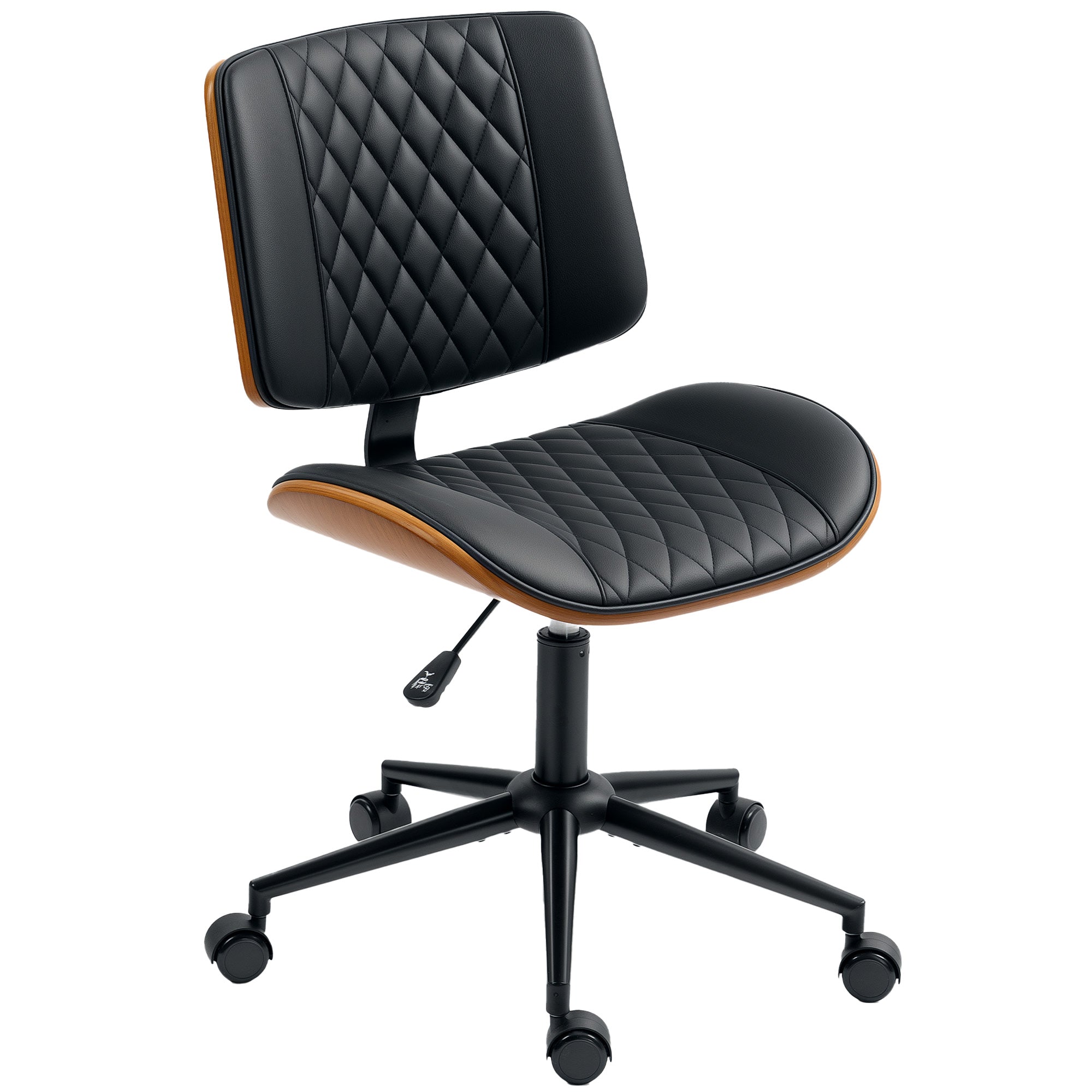 Armless Bentwood Desk Chair with PU Leather & Swivel Wheels