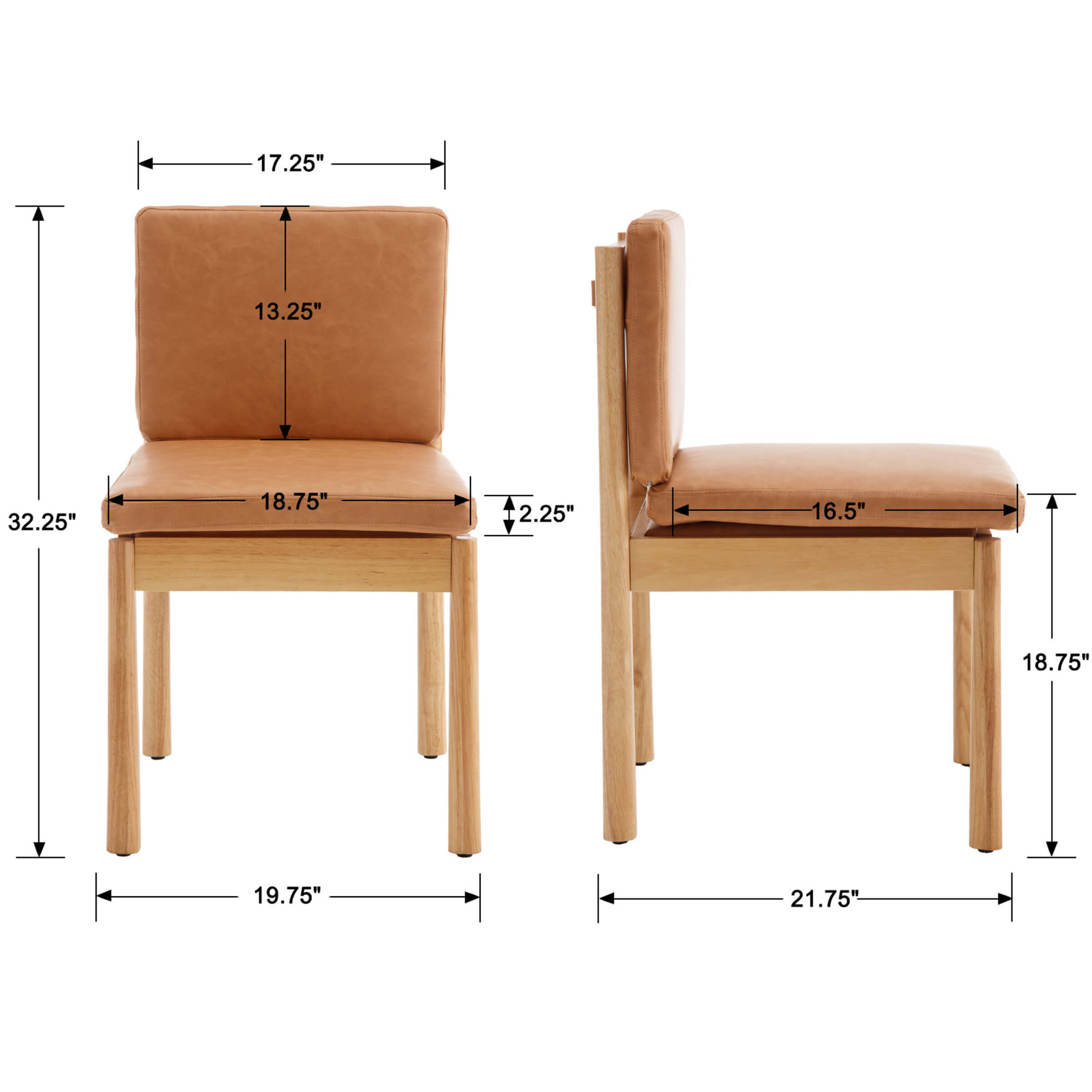 ROCITY Armless Wood Dining Chairs Set of 2 - 1965DC