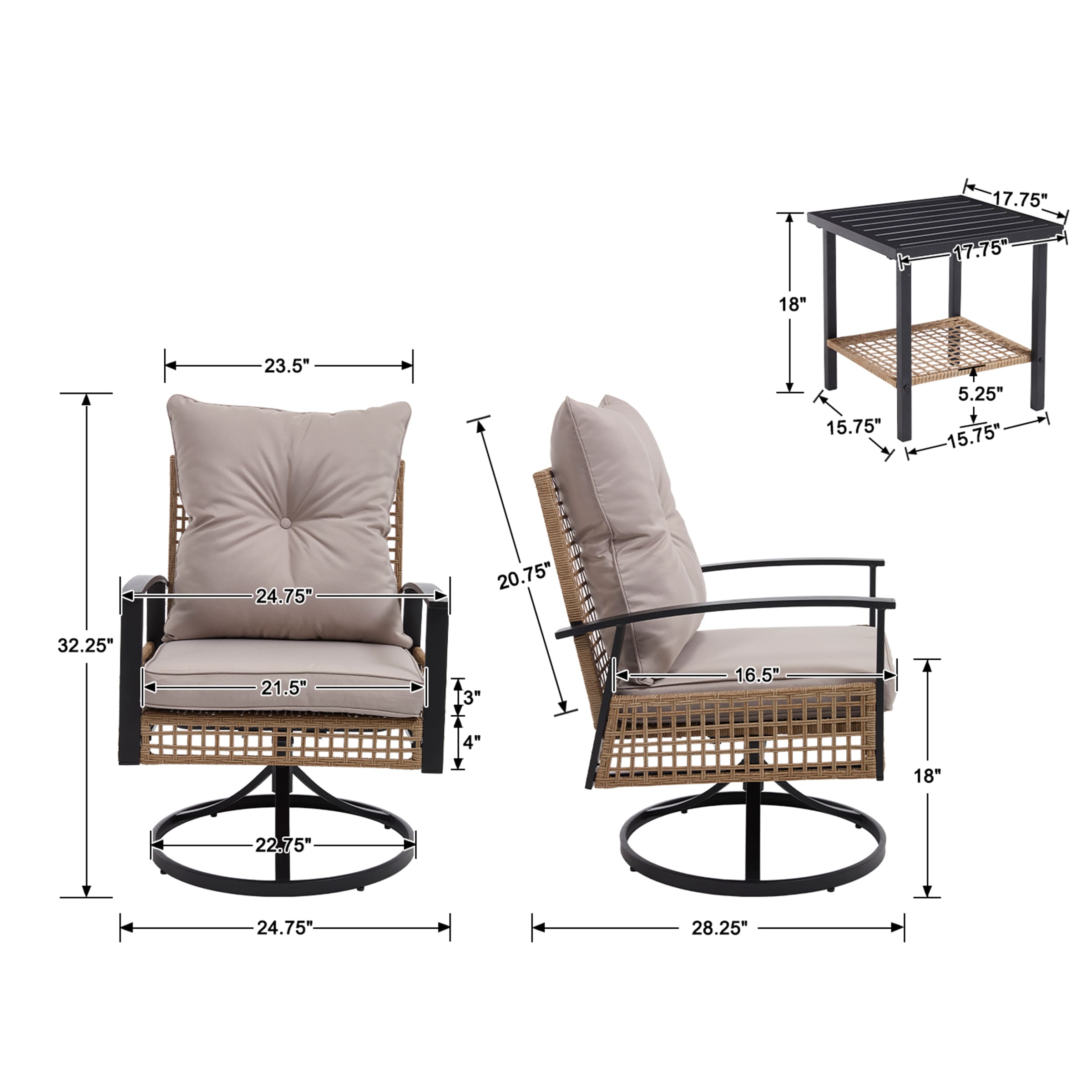 EALSON 3 Pieces Patio Bistro Set - X114SE