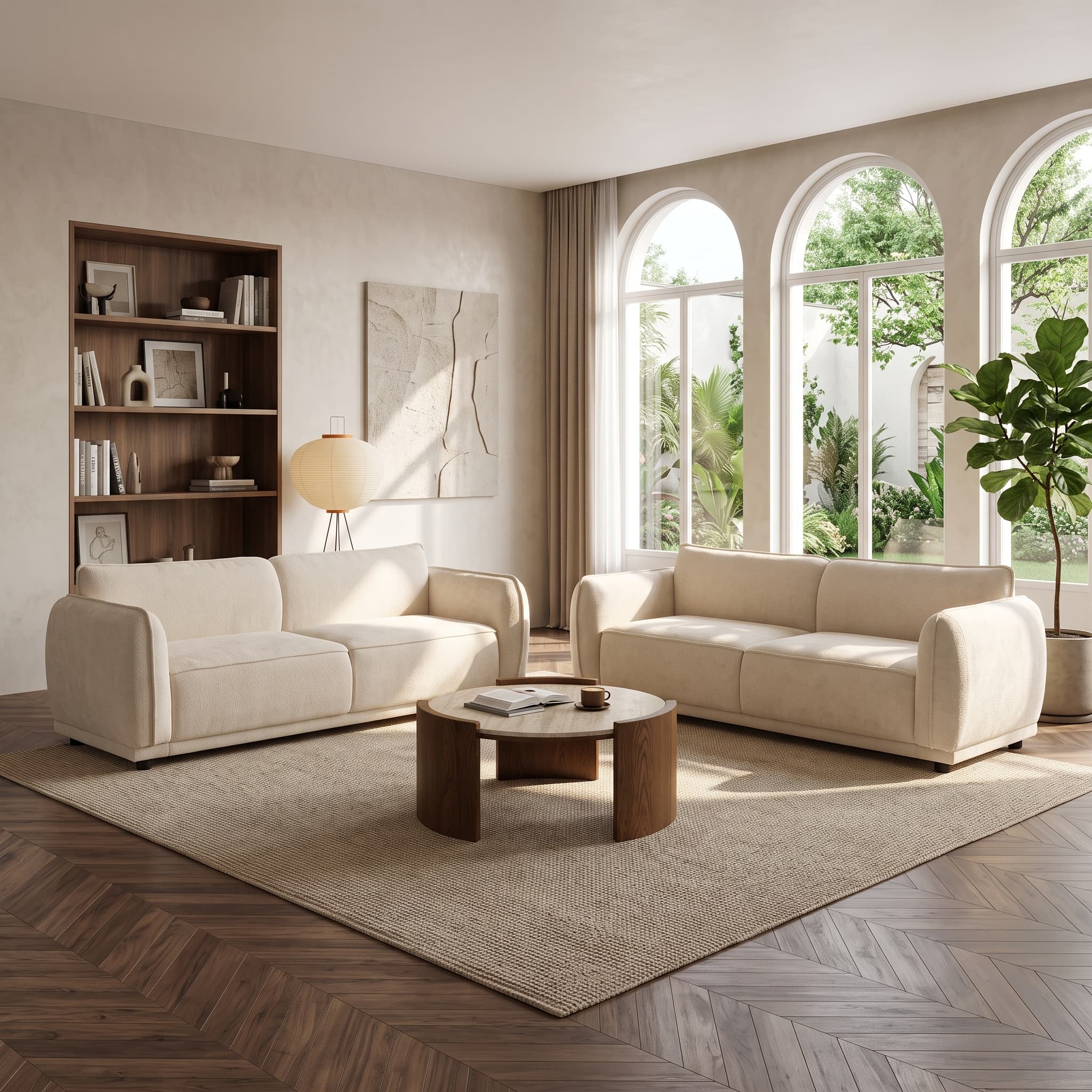84" Beige 3-Seater Modern Upholstered Boucle Sofa Couch
