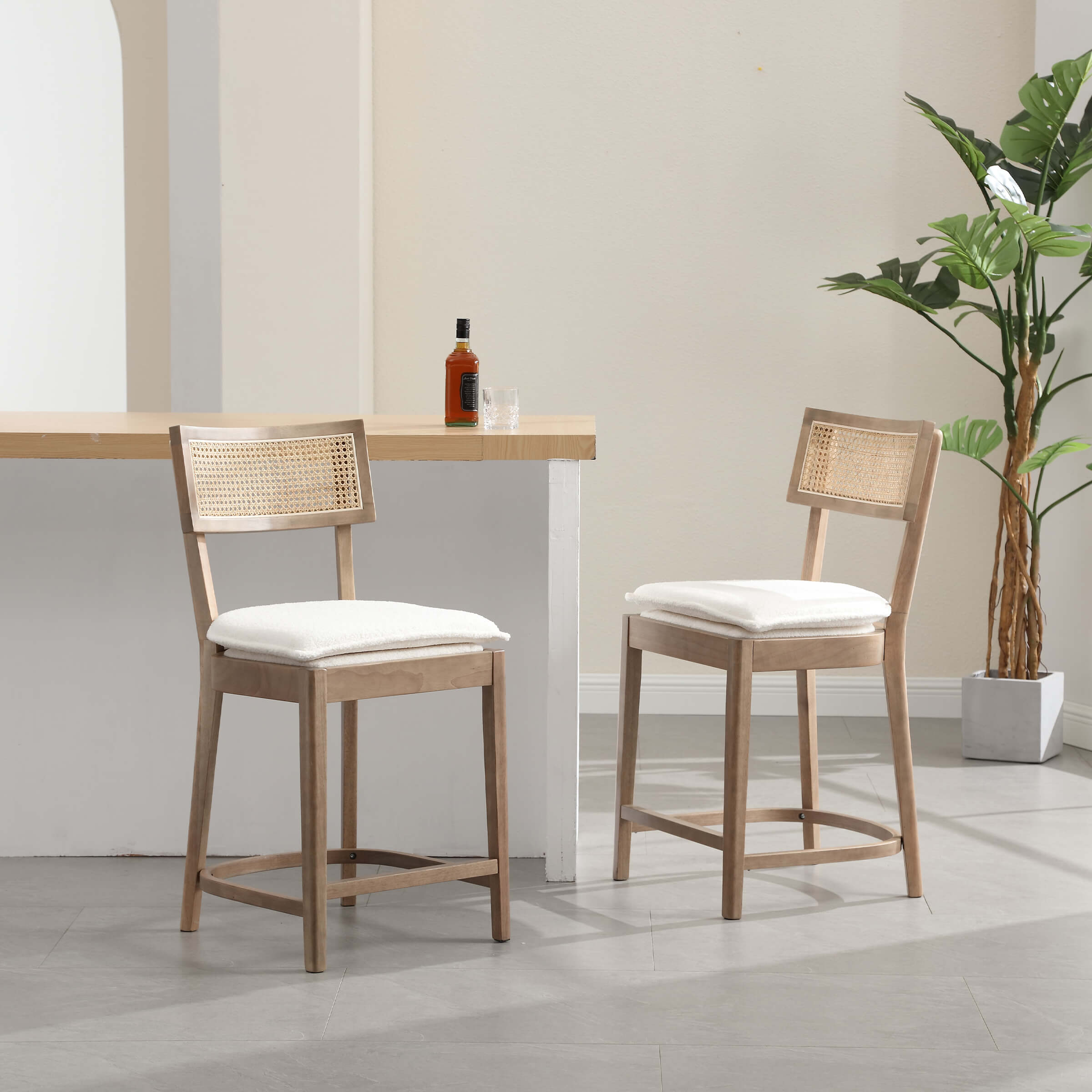 CIMOTA 26” Black Wood Rattan Counter Stools Set of 2 - 5674