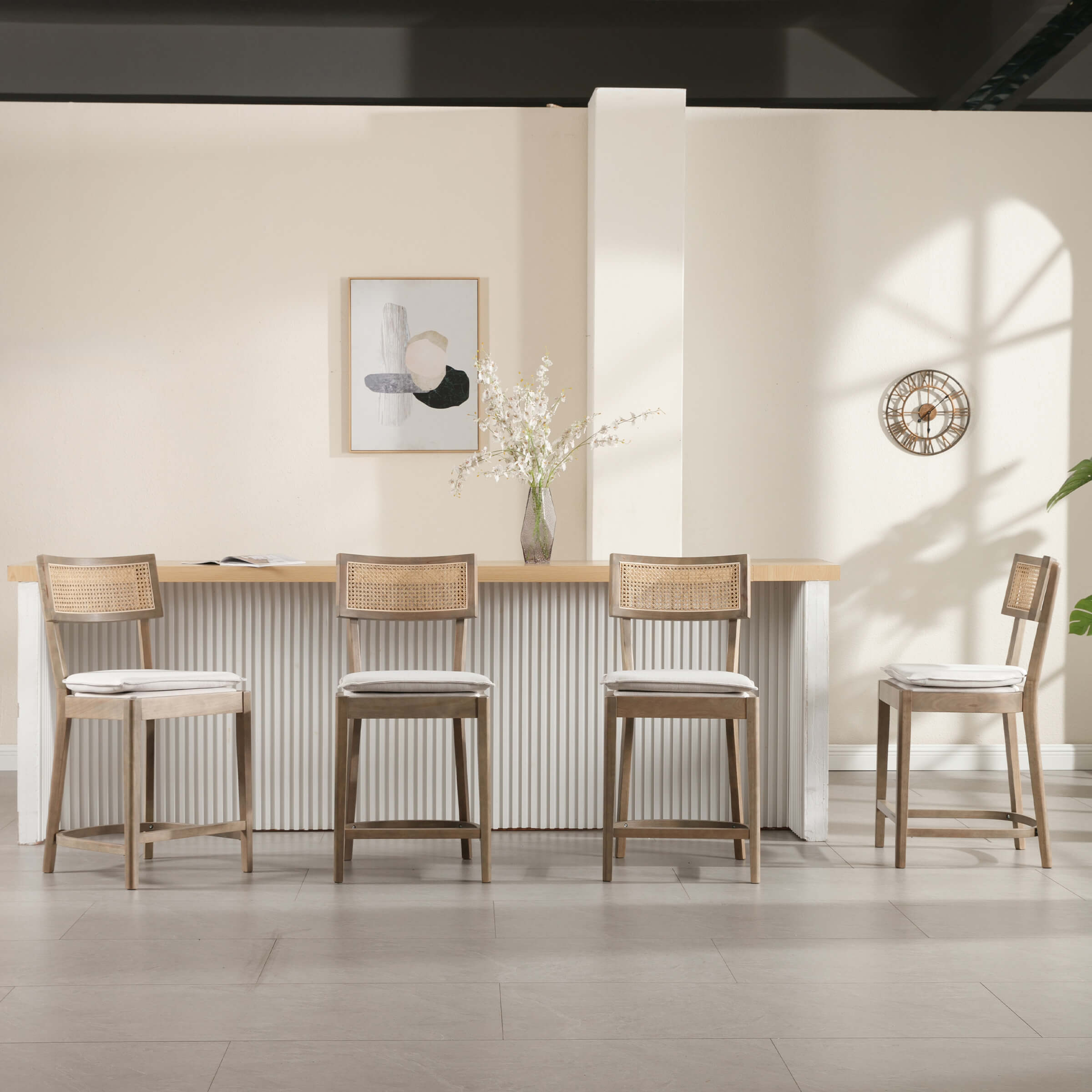 CIMOTA 26” Black Wood Rattan Counter Stools Set of 2 - 5674