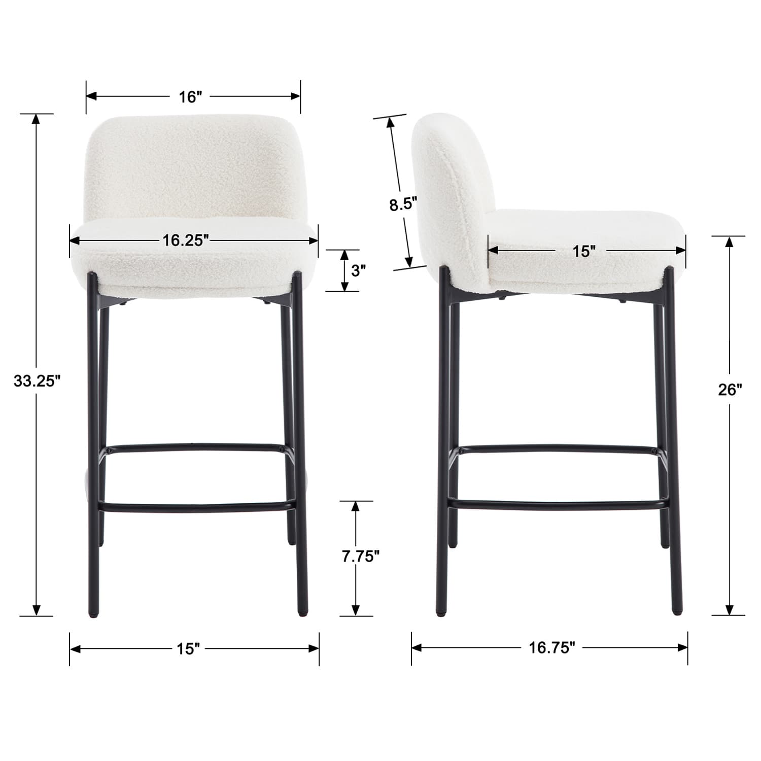 ROCITY 26"H White Boucle Bar Stools Set of 2 - 23727CS