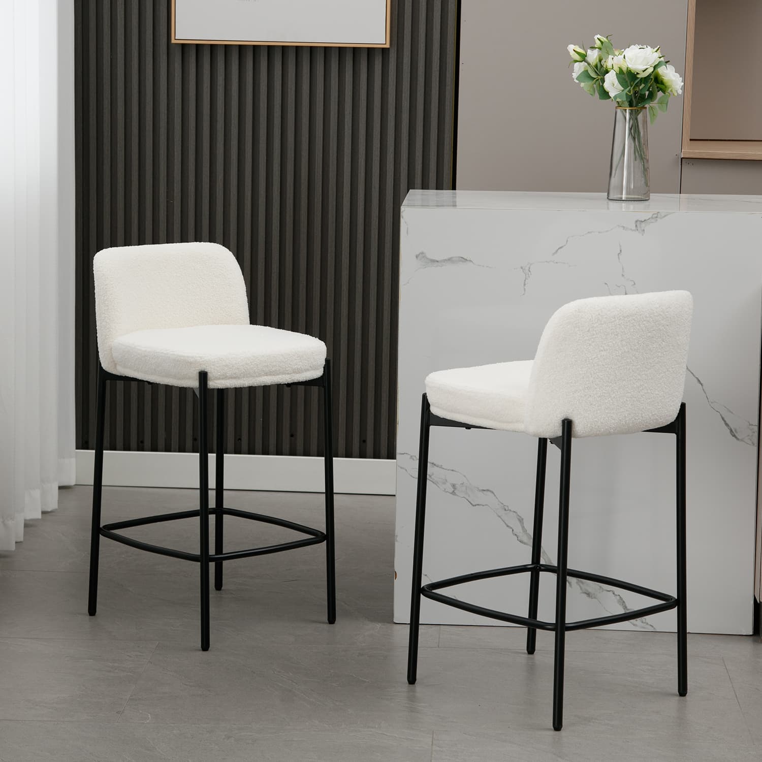 ROCITY 26"H White Boucle Bar Stools Set of 2 - 23727CS