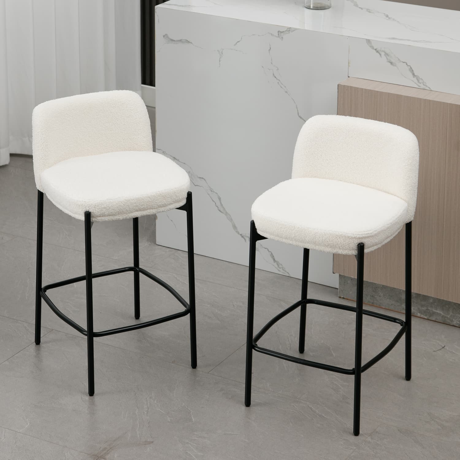 ROCITY 26"H White Boucle Bar Stools Set of 2 - 23727CS