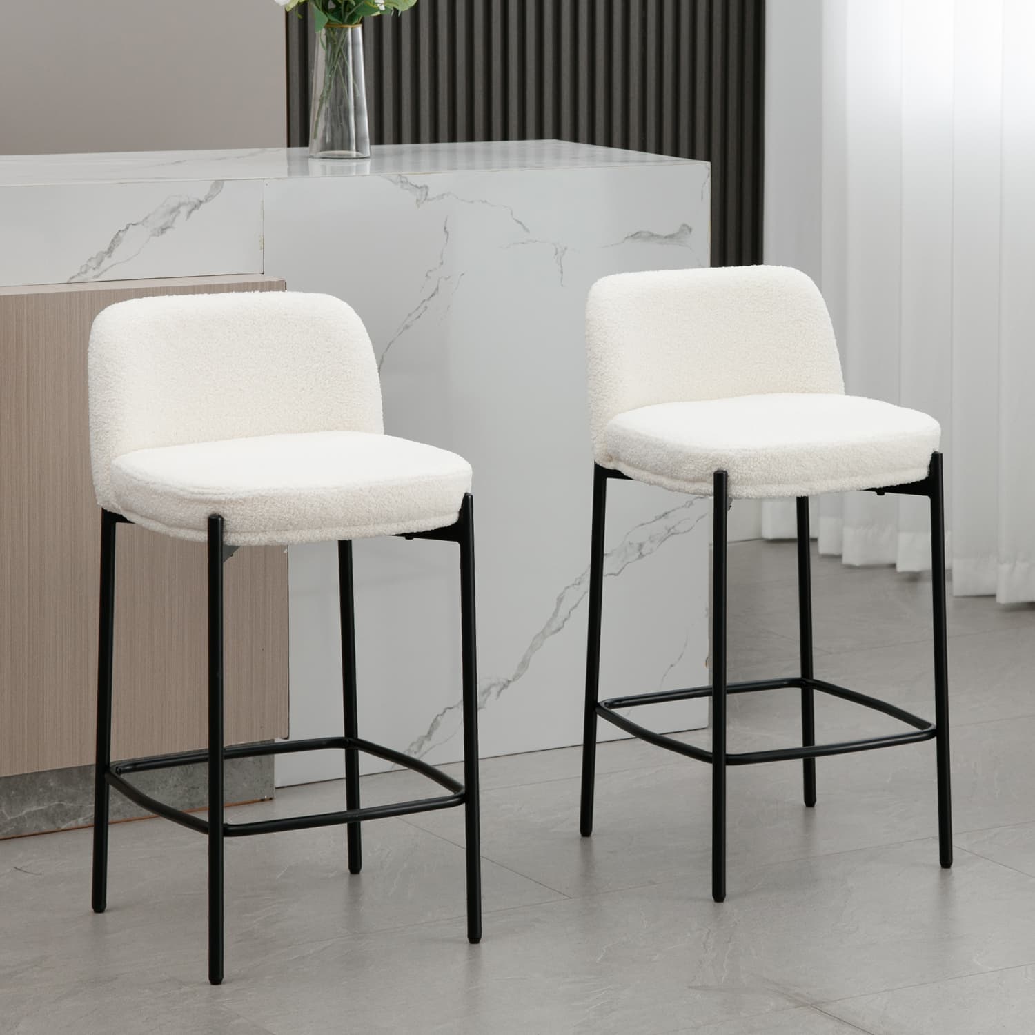 ROCITY 26"H White Boucle Bar Stools Set of 2 - 23727CS