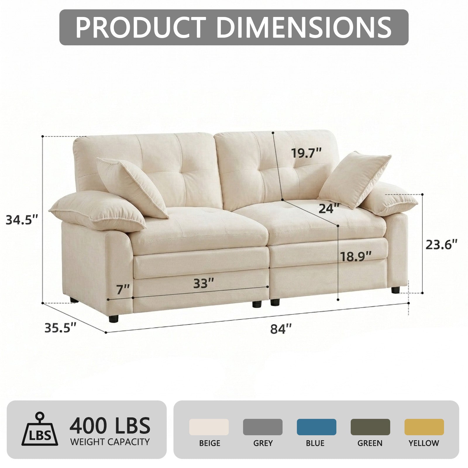 Modular Cloud Couch Loveseat with Chenille Upholstery & Throw Pillows Sofa