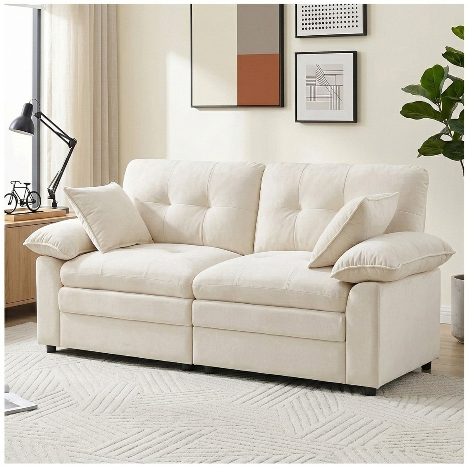 Modular Cloud Couch Loveseat with Chenille Upholstery & Throw Pillows Sofa