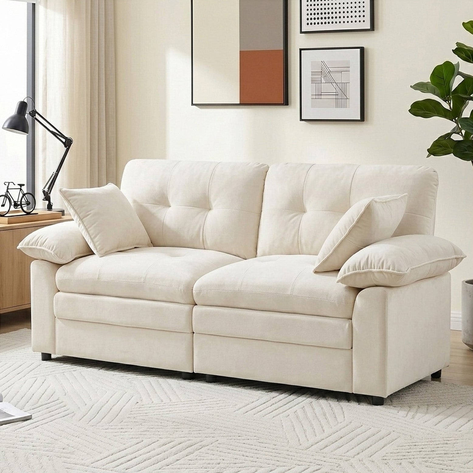 Modular Cloud Couch Loveseat with Chenille Upholstery & Throw Pillows Sofa