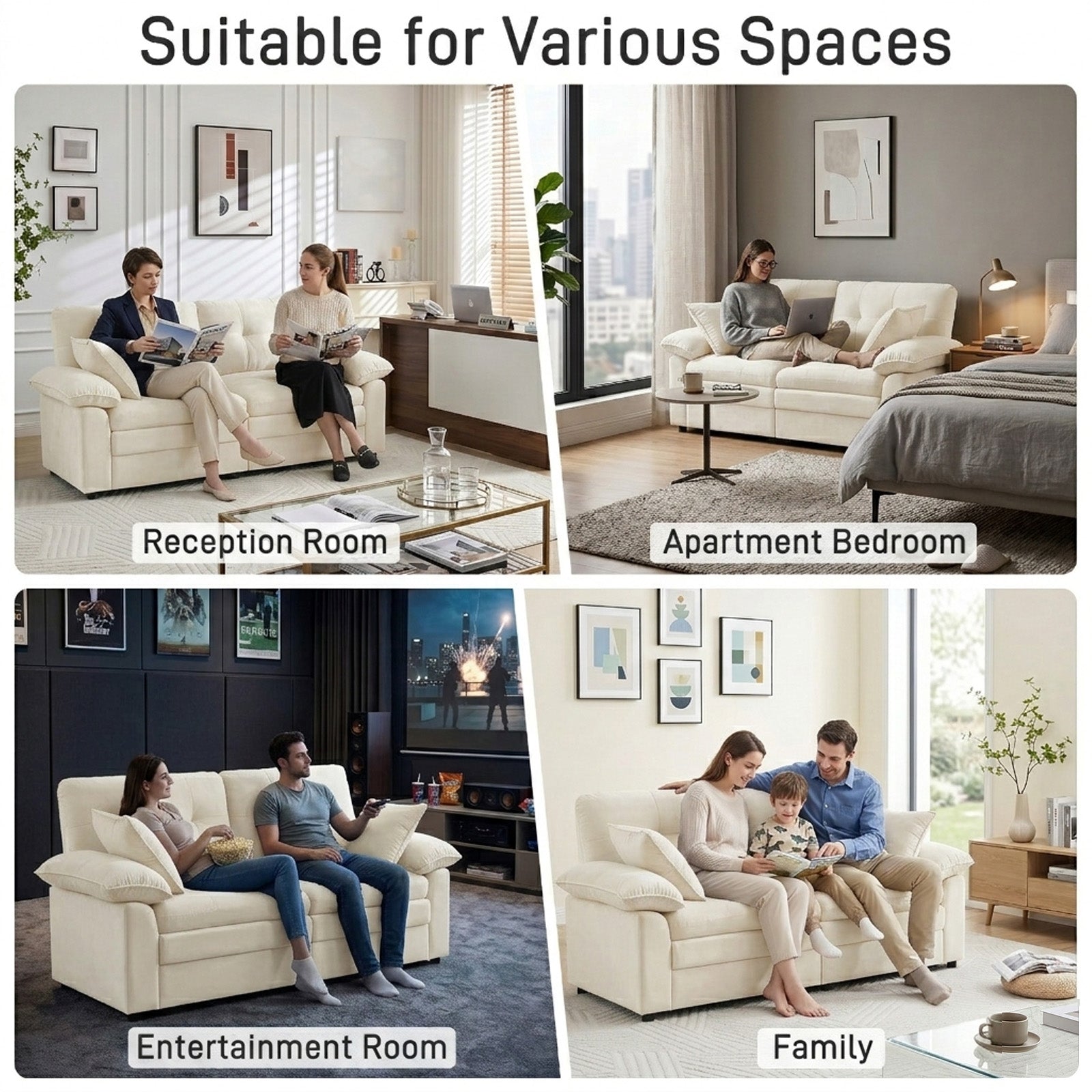 Modular Cloud Couch Loveseat with Chenille Upholstery & Throw Pillows Sofa