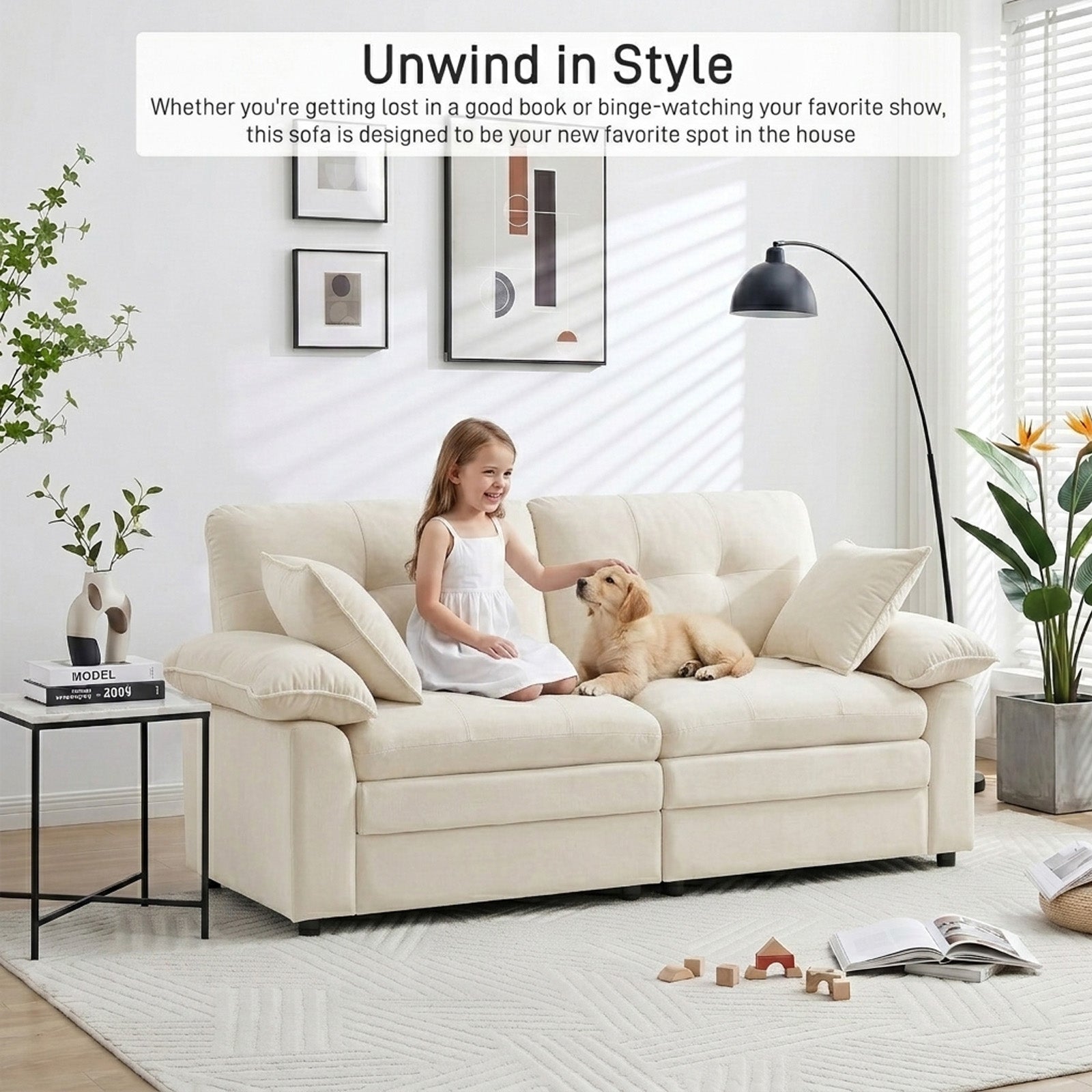 Modular Cloud Couch Loveseat with Chenille Upholstery & Throw Pillows Sofa