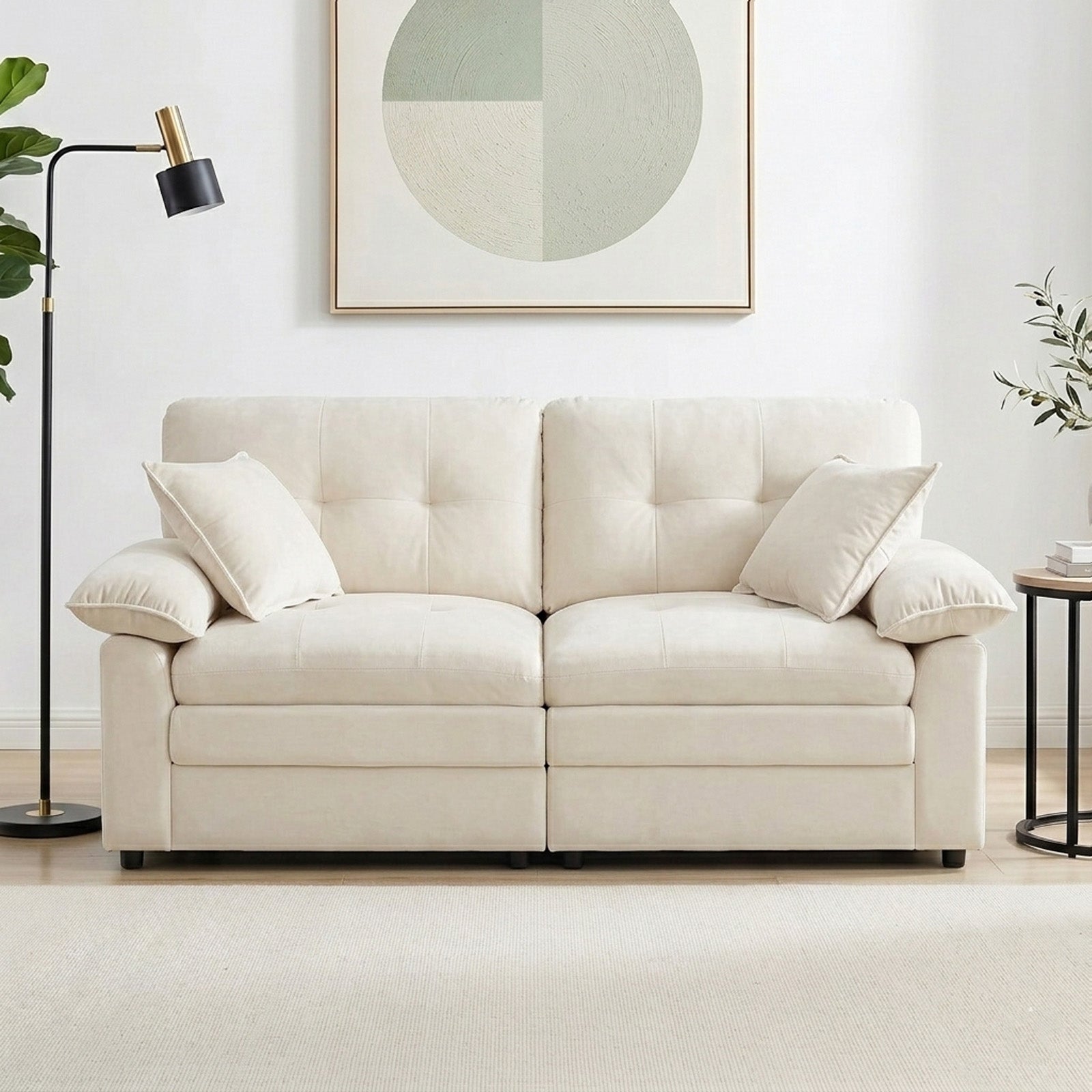 Modular Cloud Couch Loveseat with Chenille Upholstery & Throw Pillows Sofa