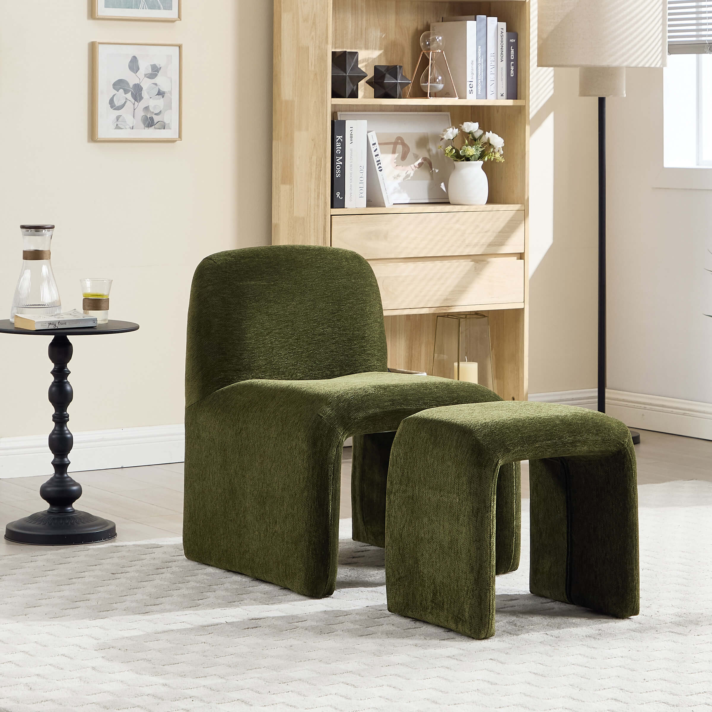 Chenille Accent Chair with Ottoman - 5010AO