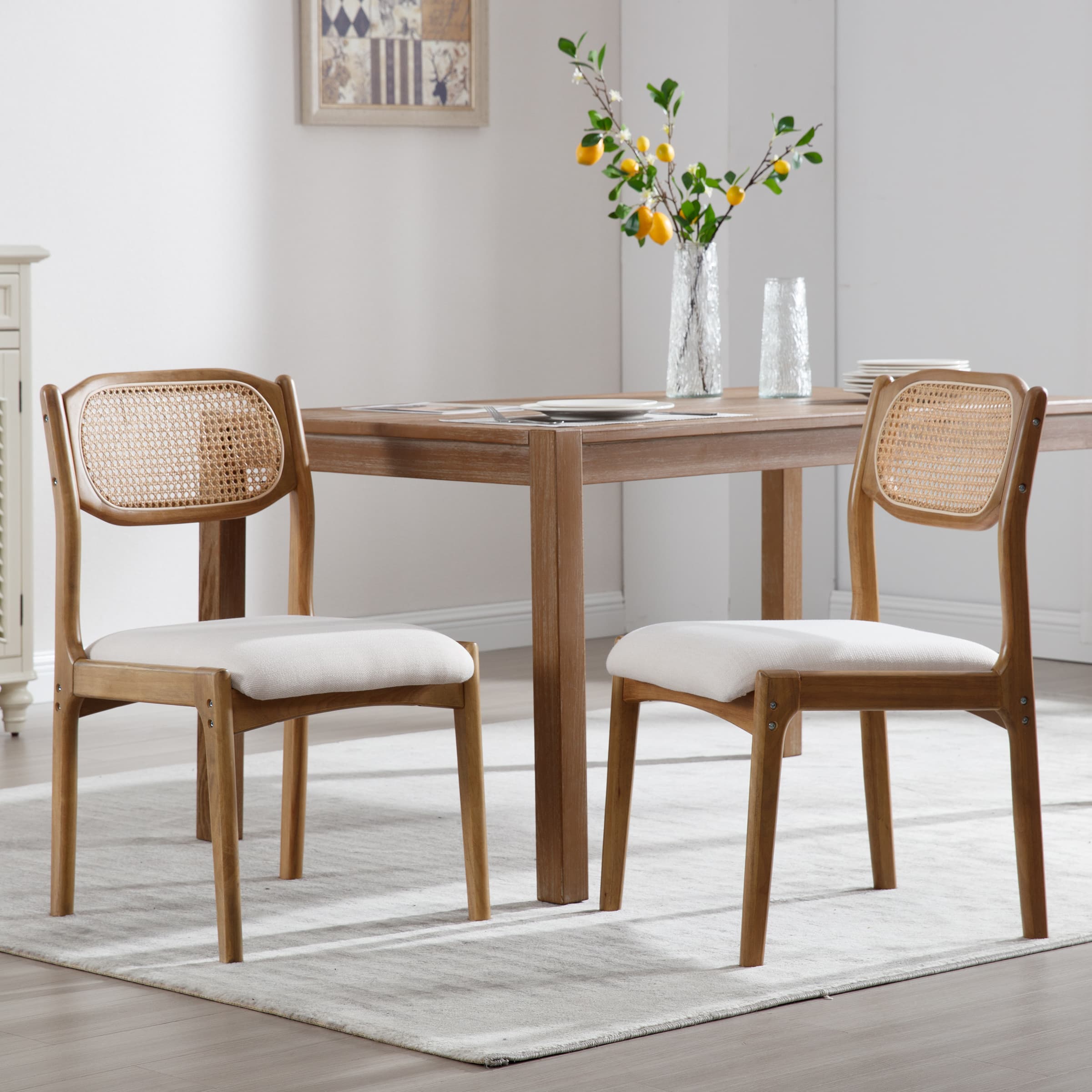 EALSON Hardwood Rattan Back Dining Chairs Set of 2 - 1942DC