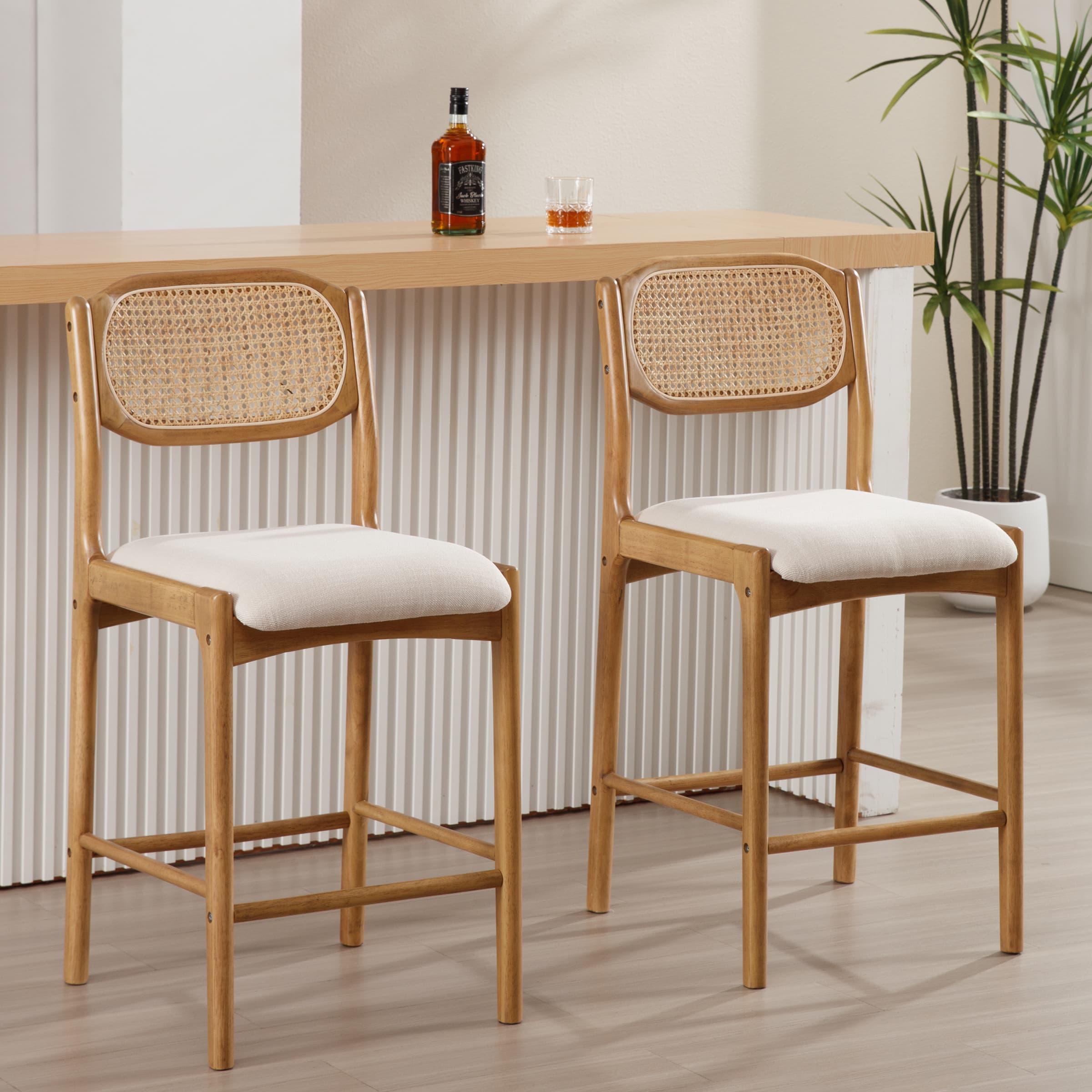 EALSON 26"H Rattan Cane Back Counter Stools Set of 2 - 5756CS