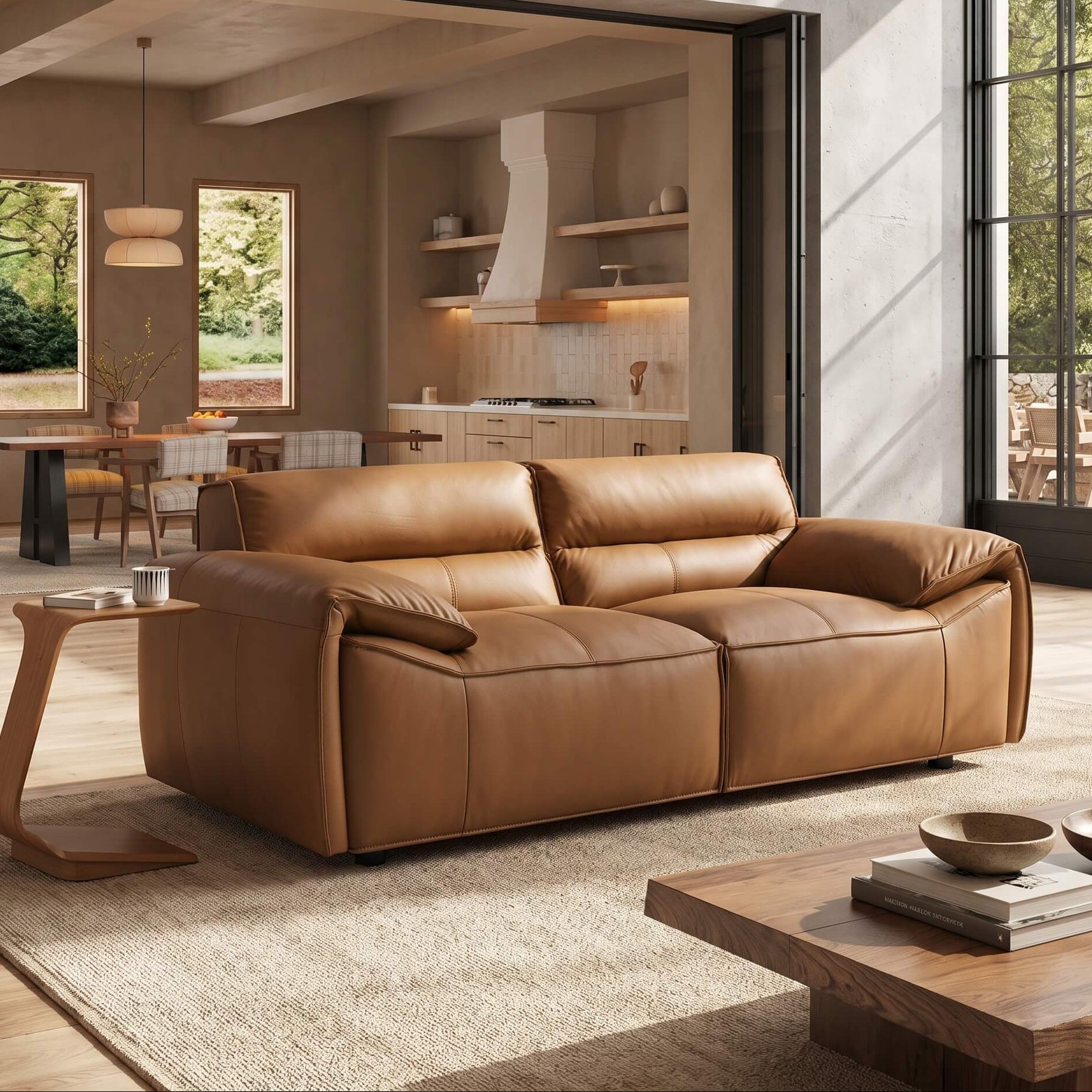 73.5"W Modern Grain Leather Loveseat