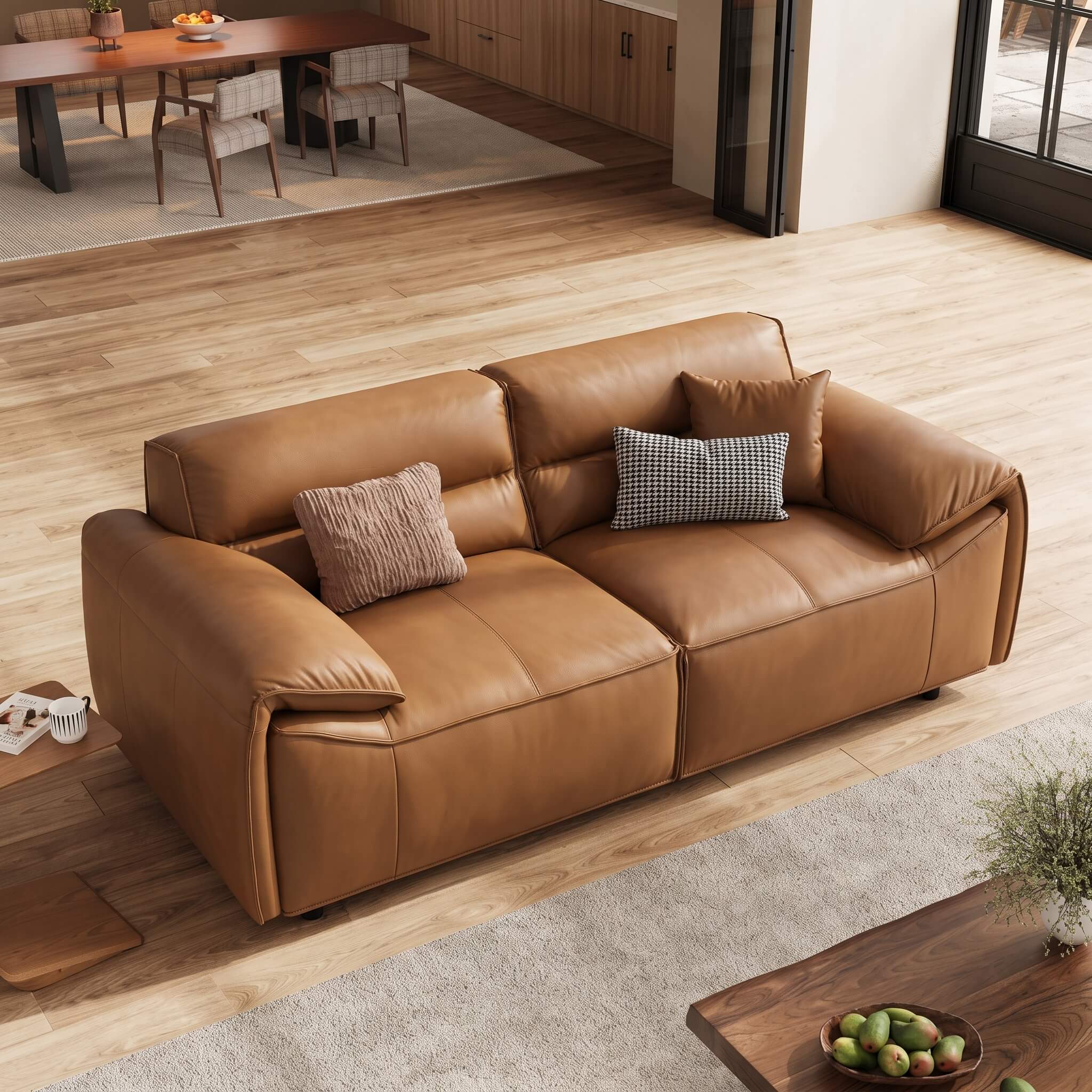 73.5"W Modern Grain Leather Loveseat