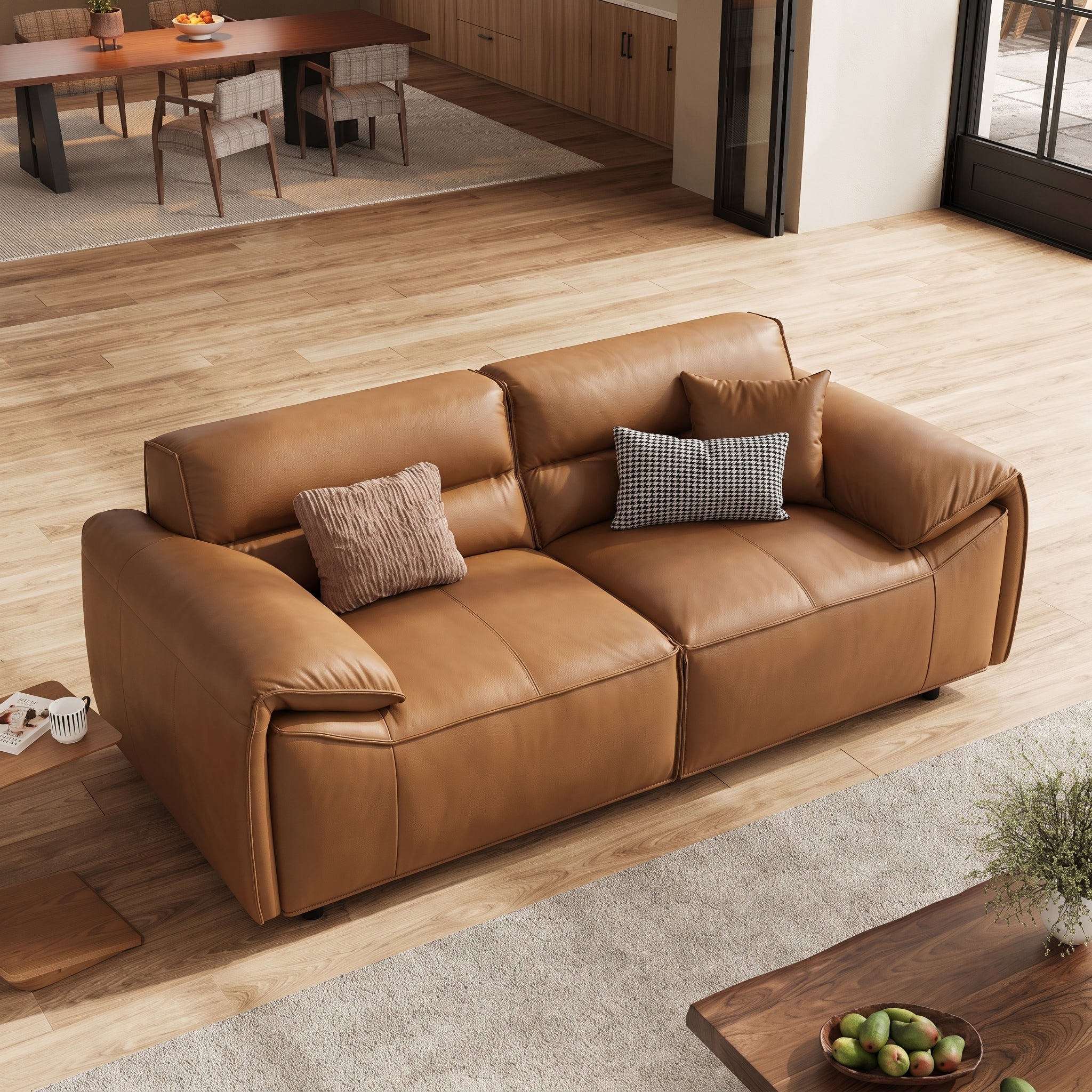 73.5"W Modern Grain Leather Loveseat
