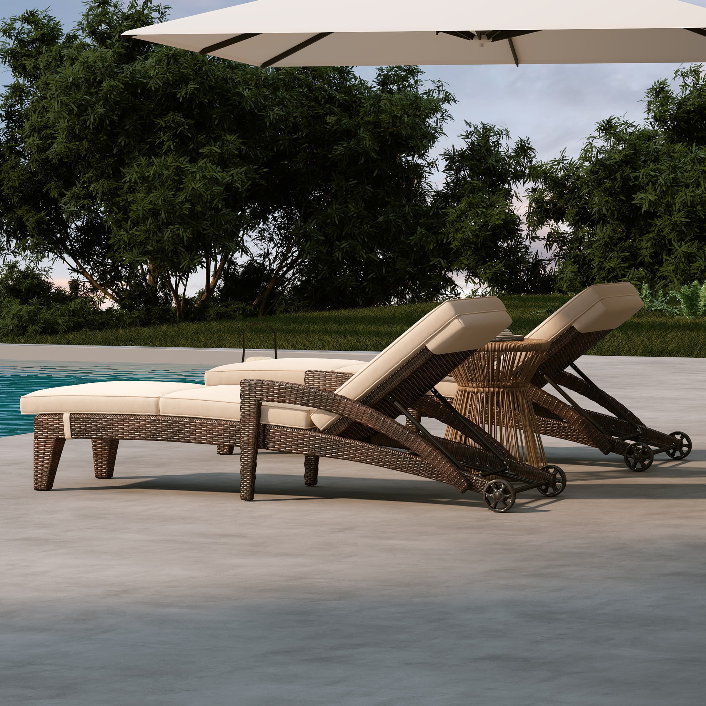 ROCITY Lounge Outdoor Chairs with Wheels Set of 2 - 2401RO