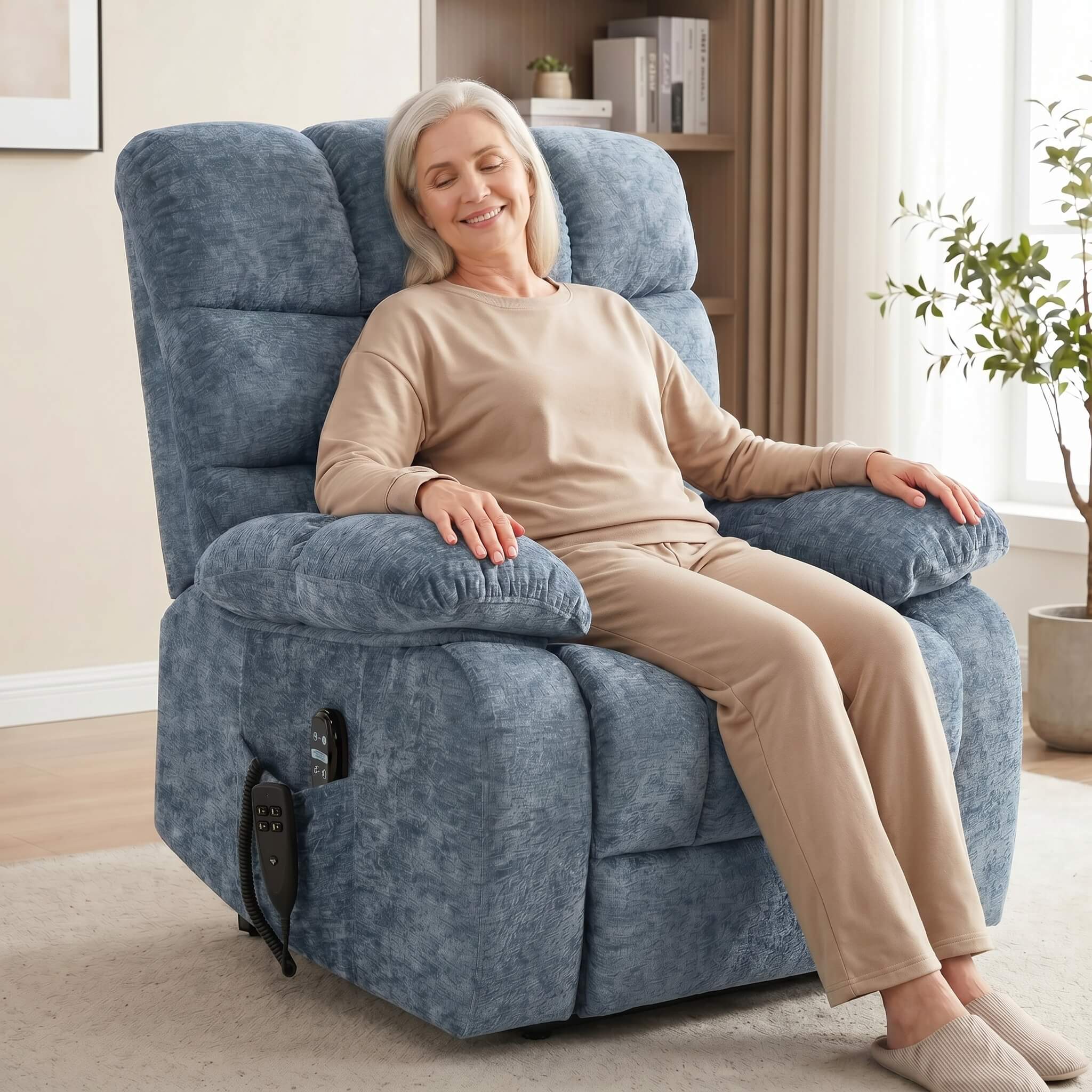Oversized German Dual Motor Electric Massage Heat Power Lift Recliner Chair