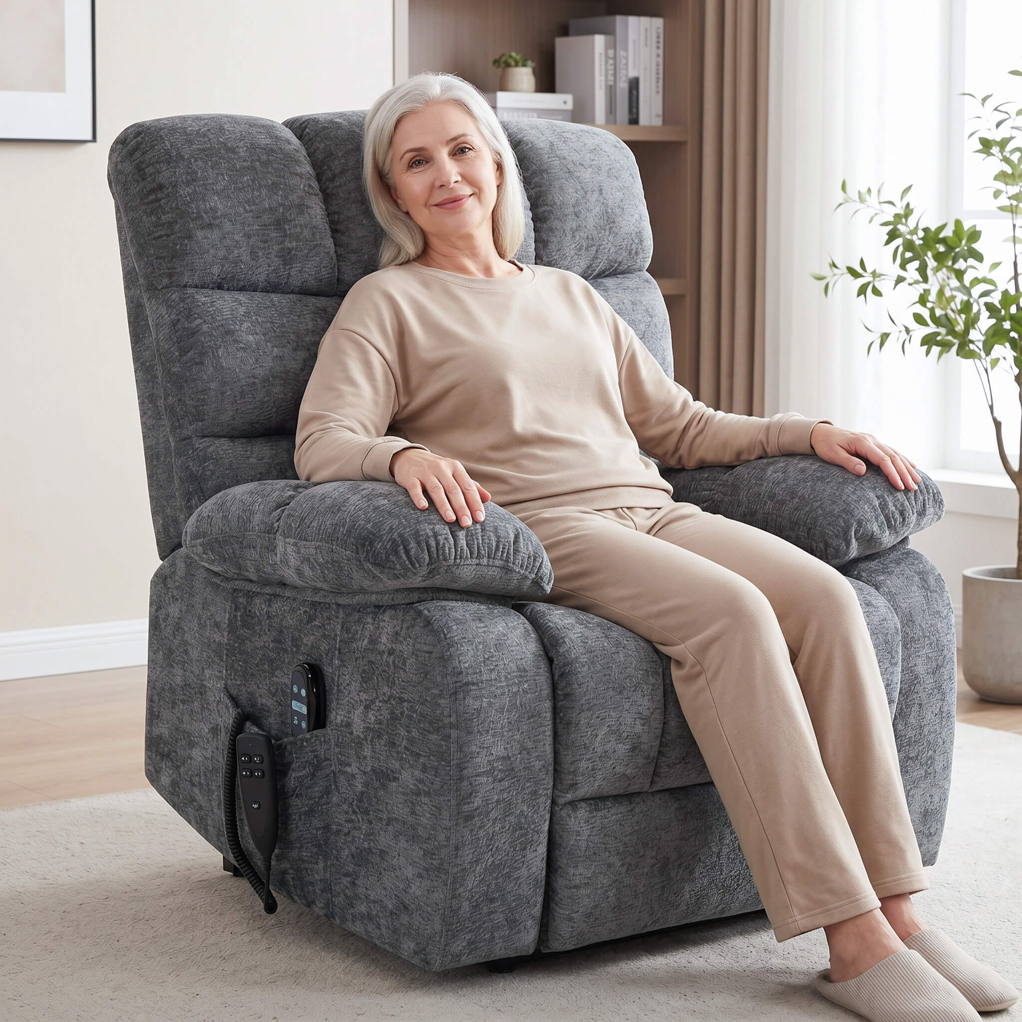 Oversized German Dual Motor Electric Massage Heat Power Lift Recliner Chair