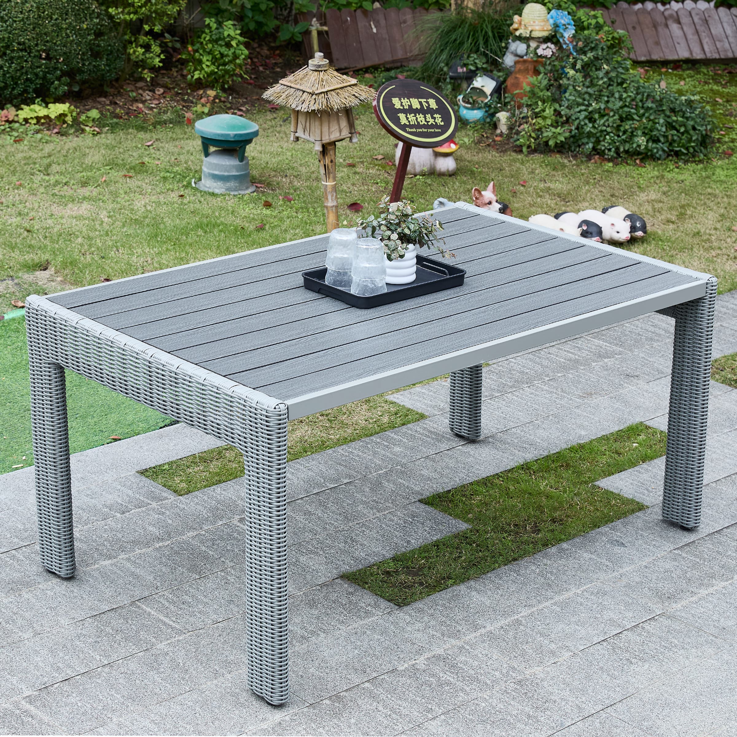 Kmax 59" Outdoor Rectangular Woven Dining Table - 24004DT