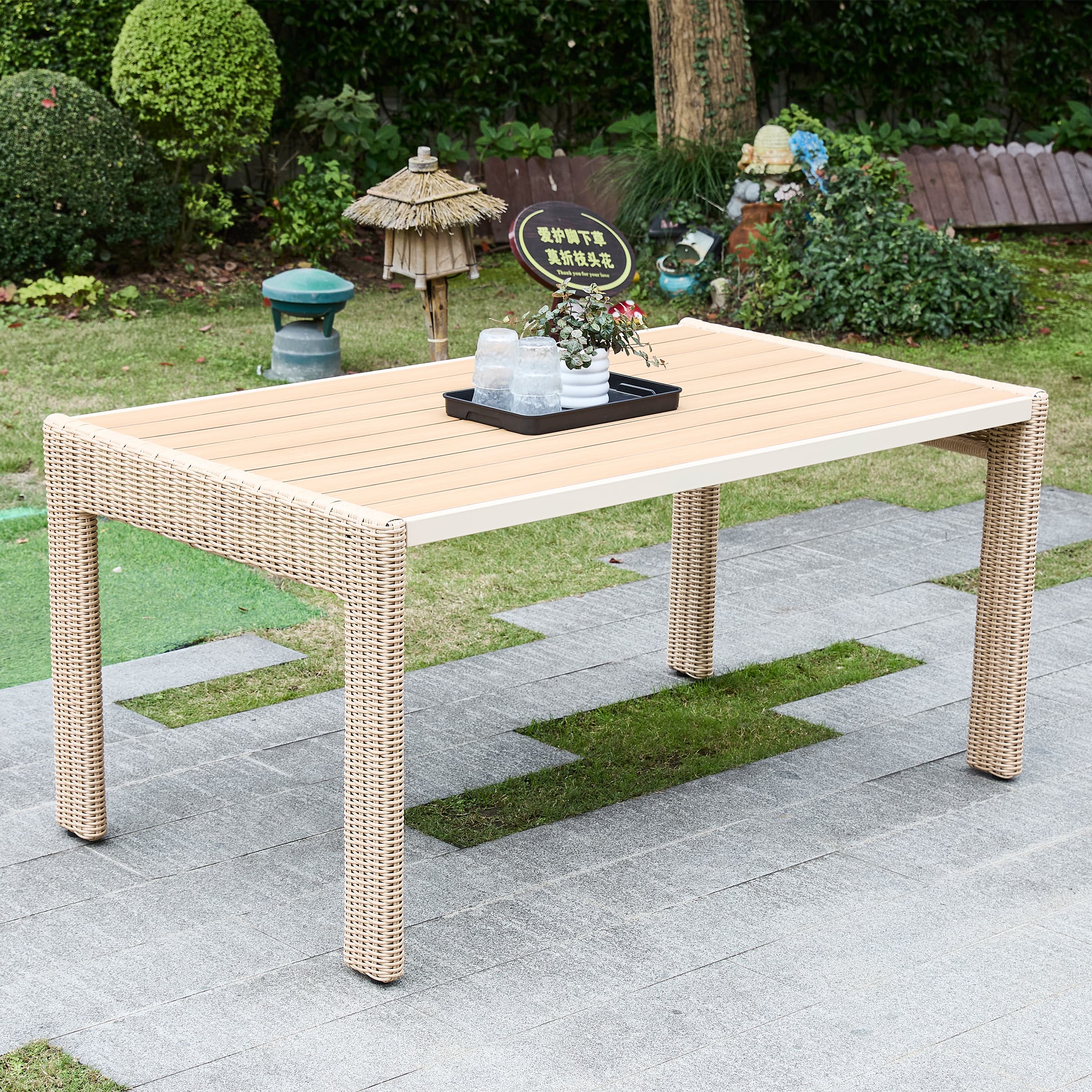 Kmax 59" Outdoor Rectangular Woven Dining Table - 24004DT