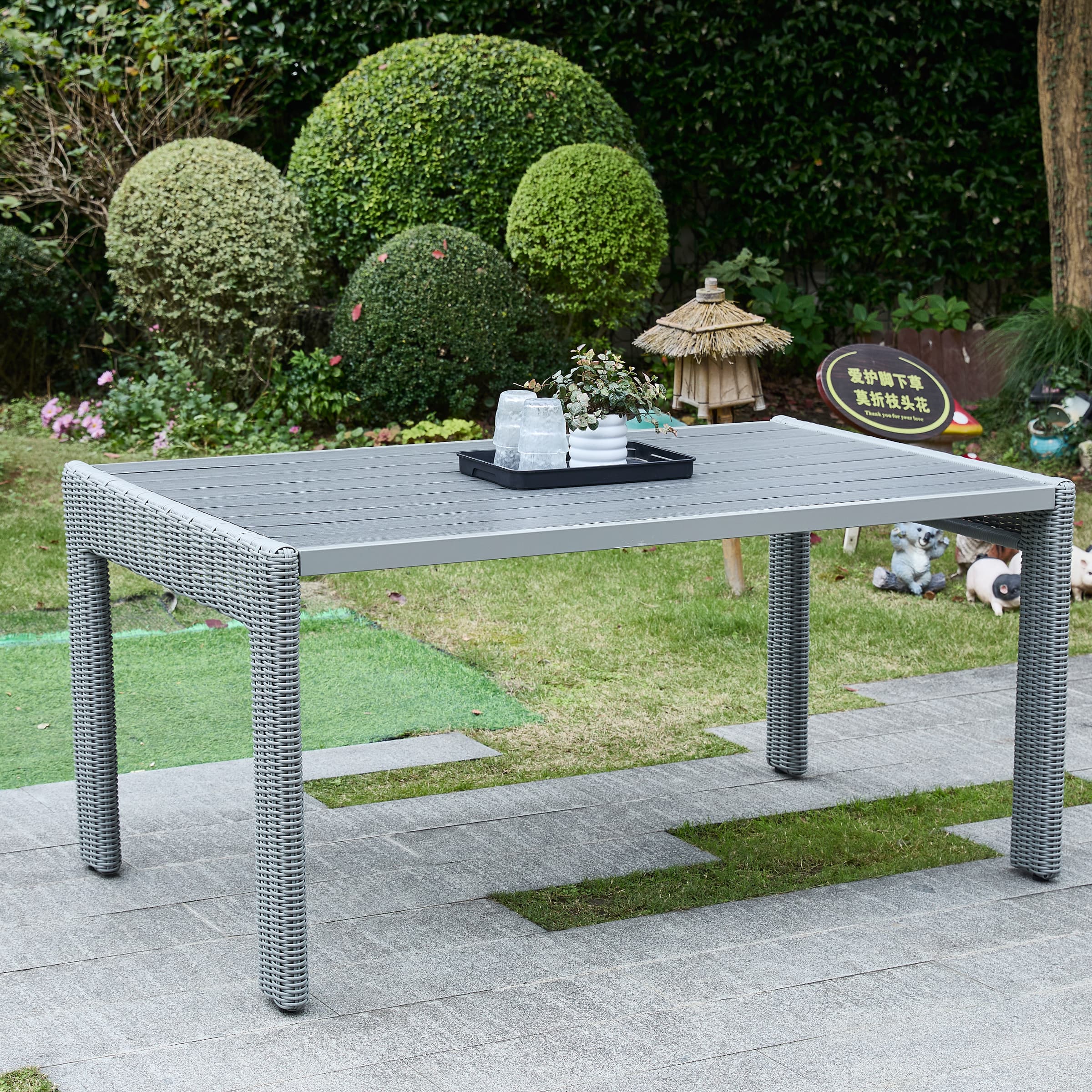 Kmax 59" Outdoor Rectangular Woven Dining Table - 24004DT