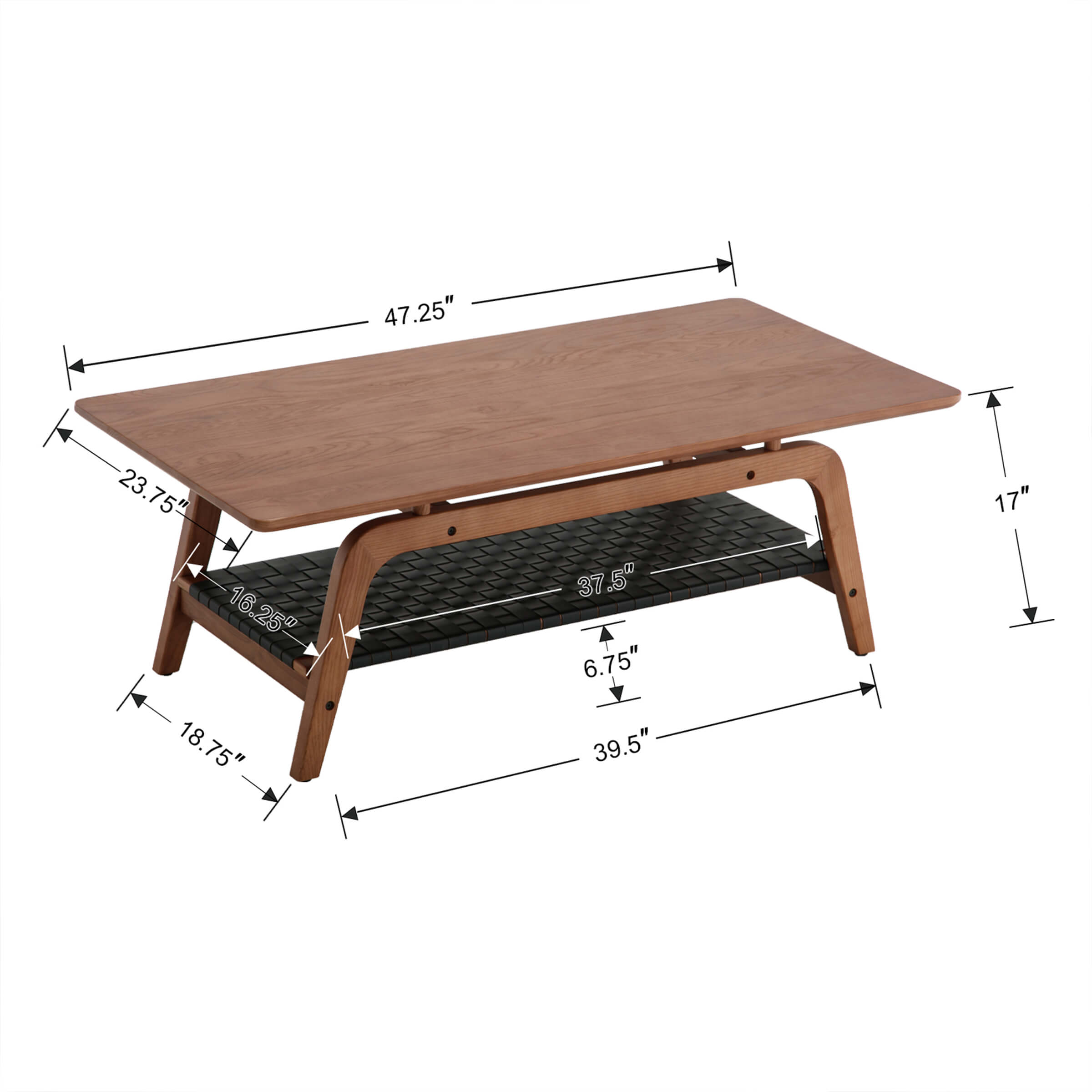 ZH4YOU 47"W Rectangular Coffee Table with Storage Shelf - 21794CT