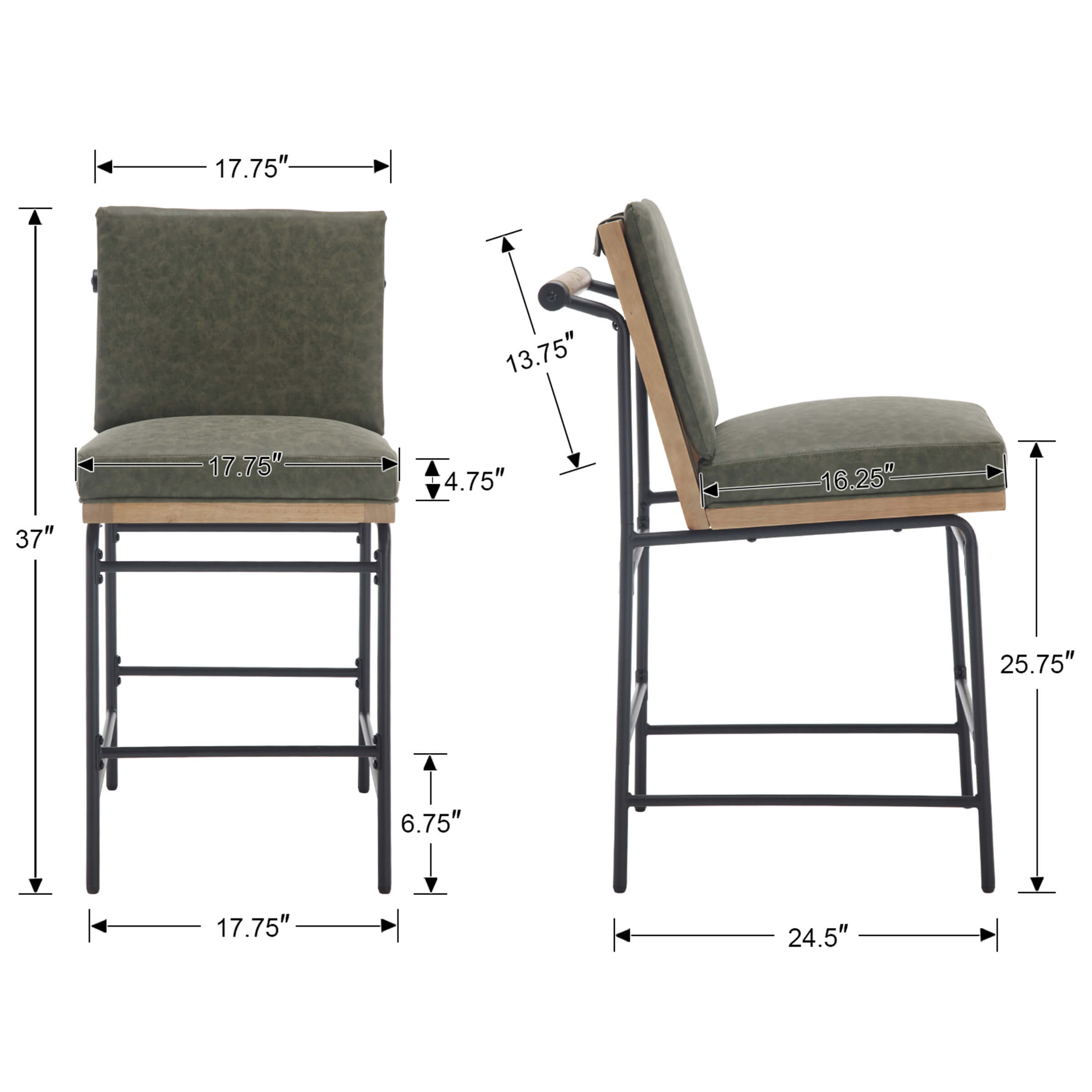 CIMOTA 26"H Removable Cushion Counter Height Stools with Metal Legs Set of 2 - 5734CS