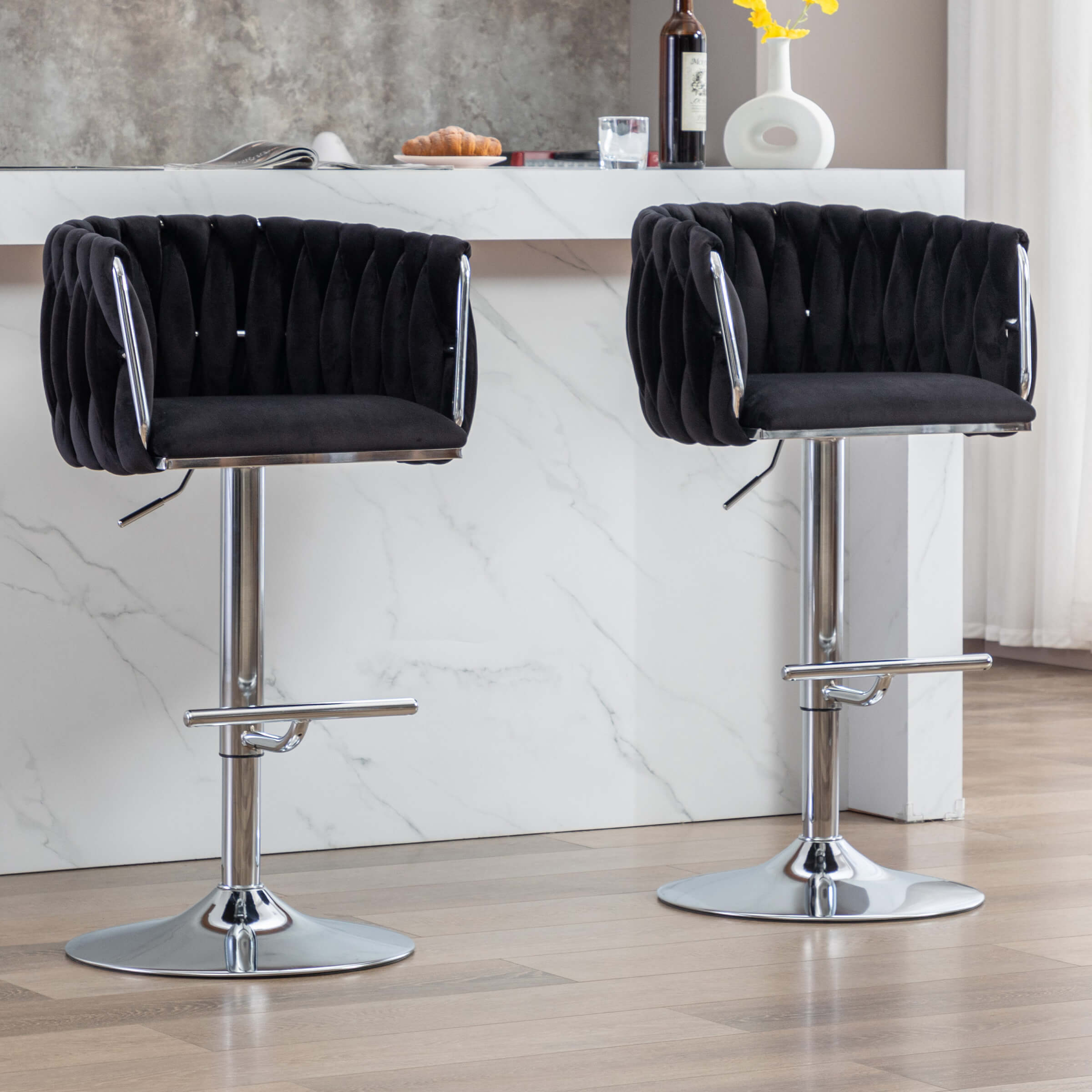 CHICAURA Swivel Chrome Base Bar Stools Set of 2 - 6022AB