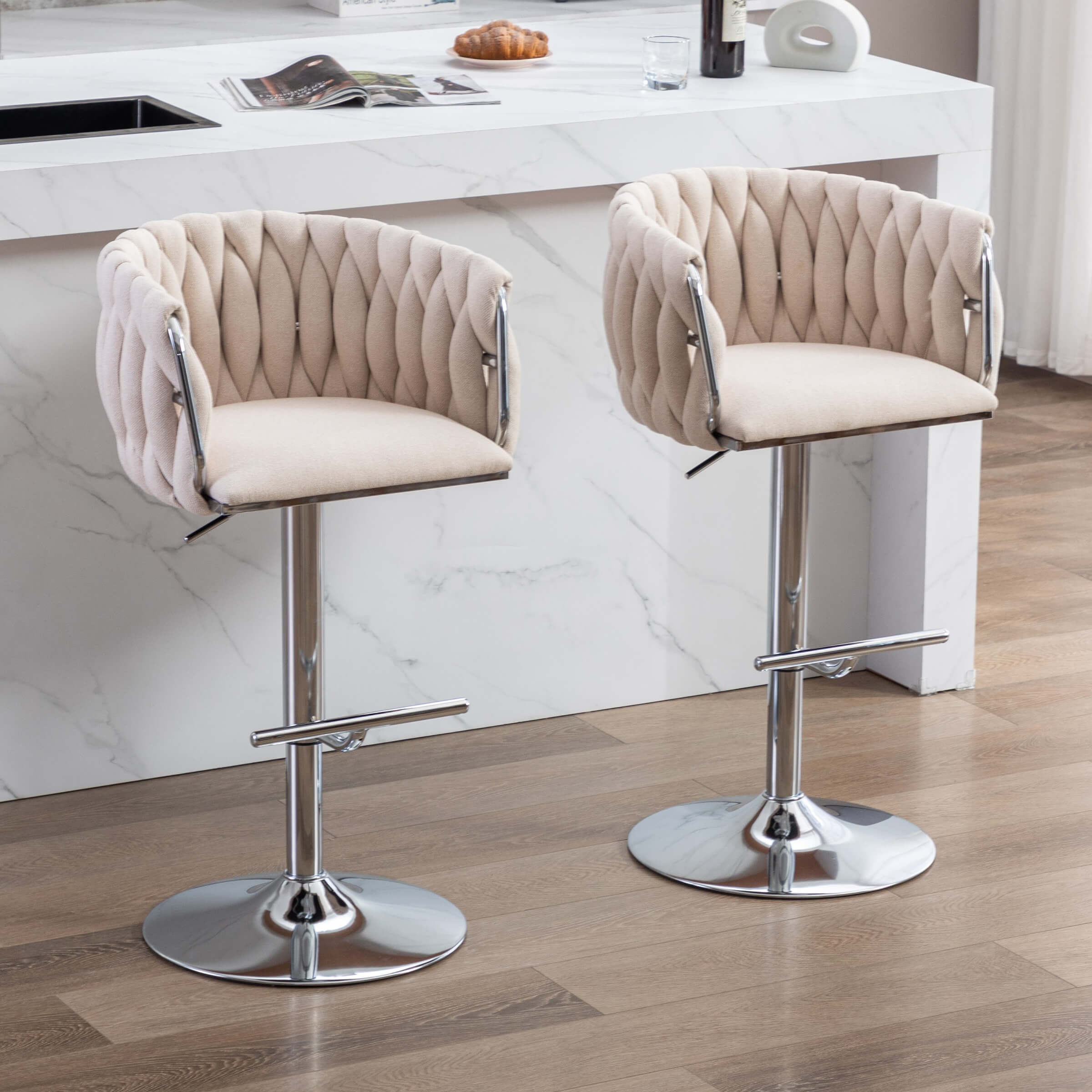 CHICAURA Swivel Chrome Base Bar Stools Set of 2 - 6022AB