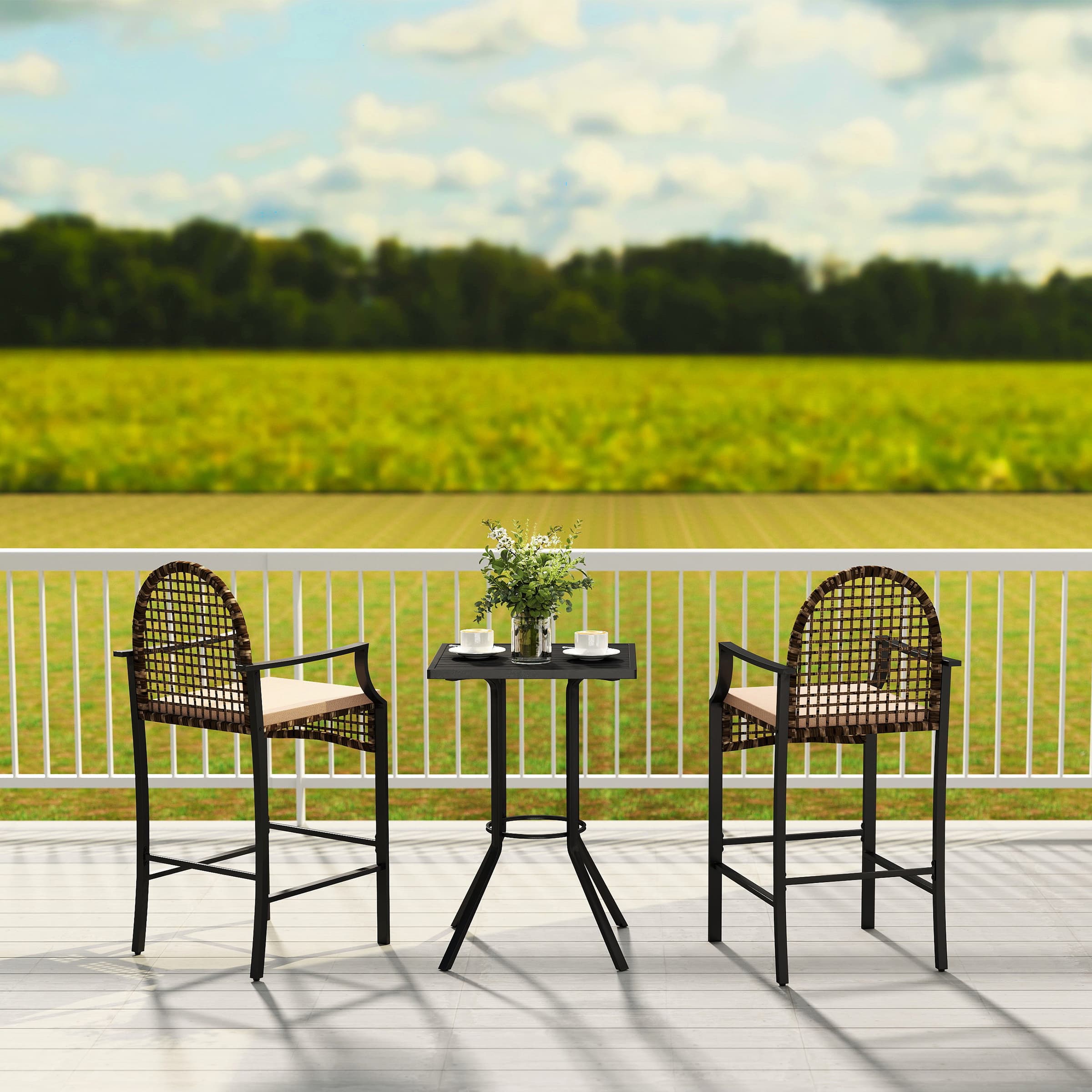 ROCITY Outdoor Rattan Barstools with High Top Table 3 PCS - X108SE