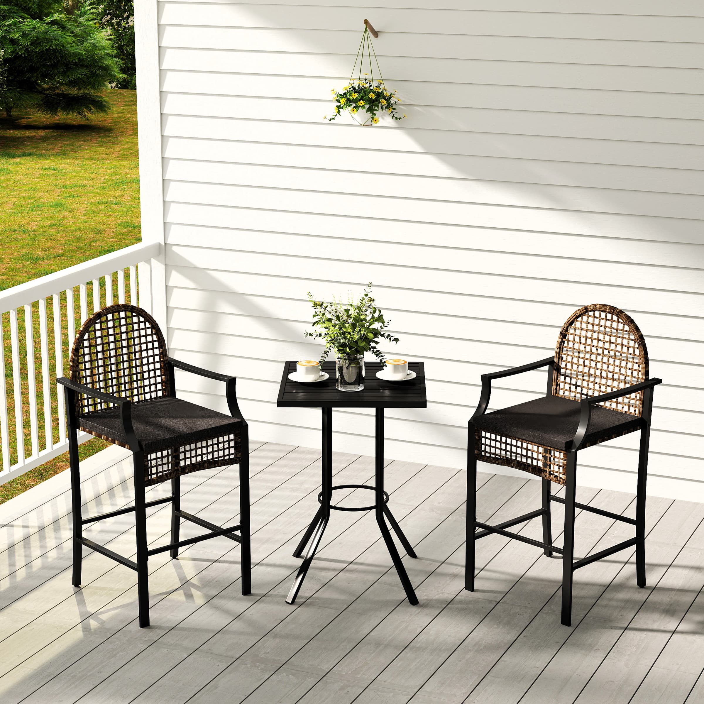 ROCITY Outdoor Rattan Barstools with High Top Table 3 PCS - X108SE