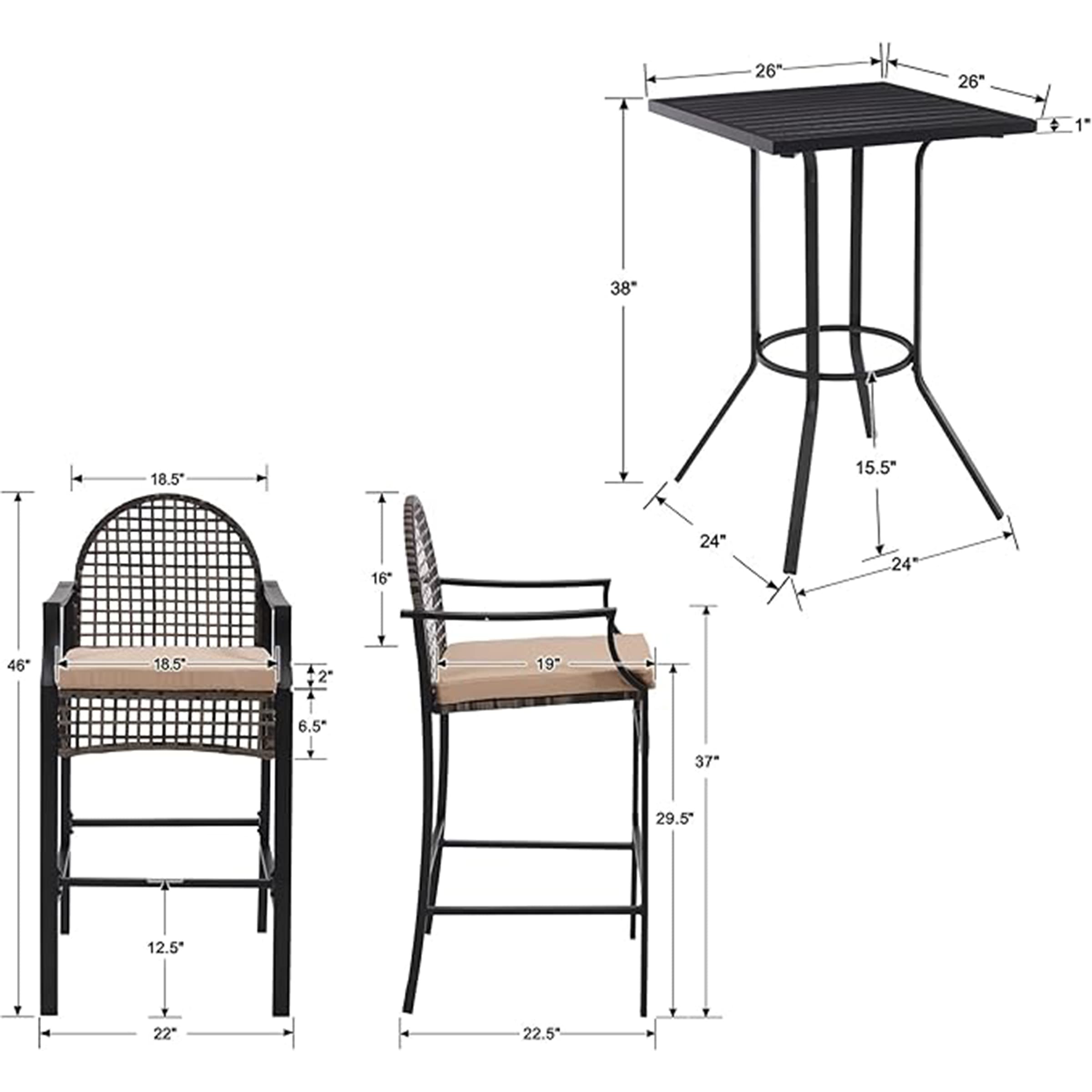 ROCITY Outdoor Rattan Barstools with High Top Table 3 PCS - X108SE