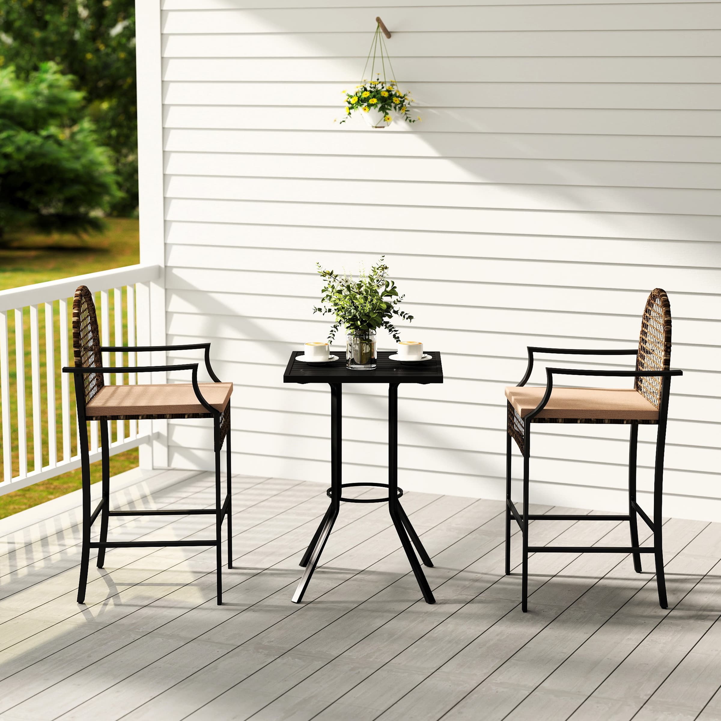 ROCITY Outdoor Rattan Barstools with High Top Table 3 PCS - X108SE