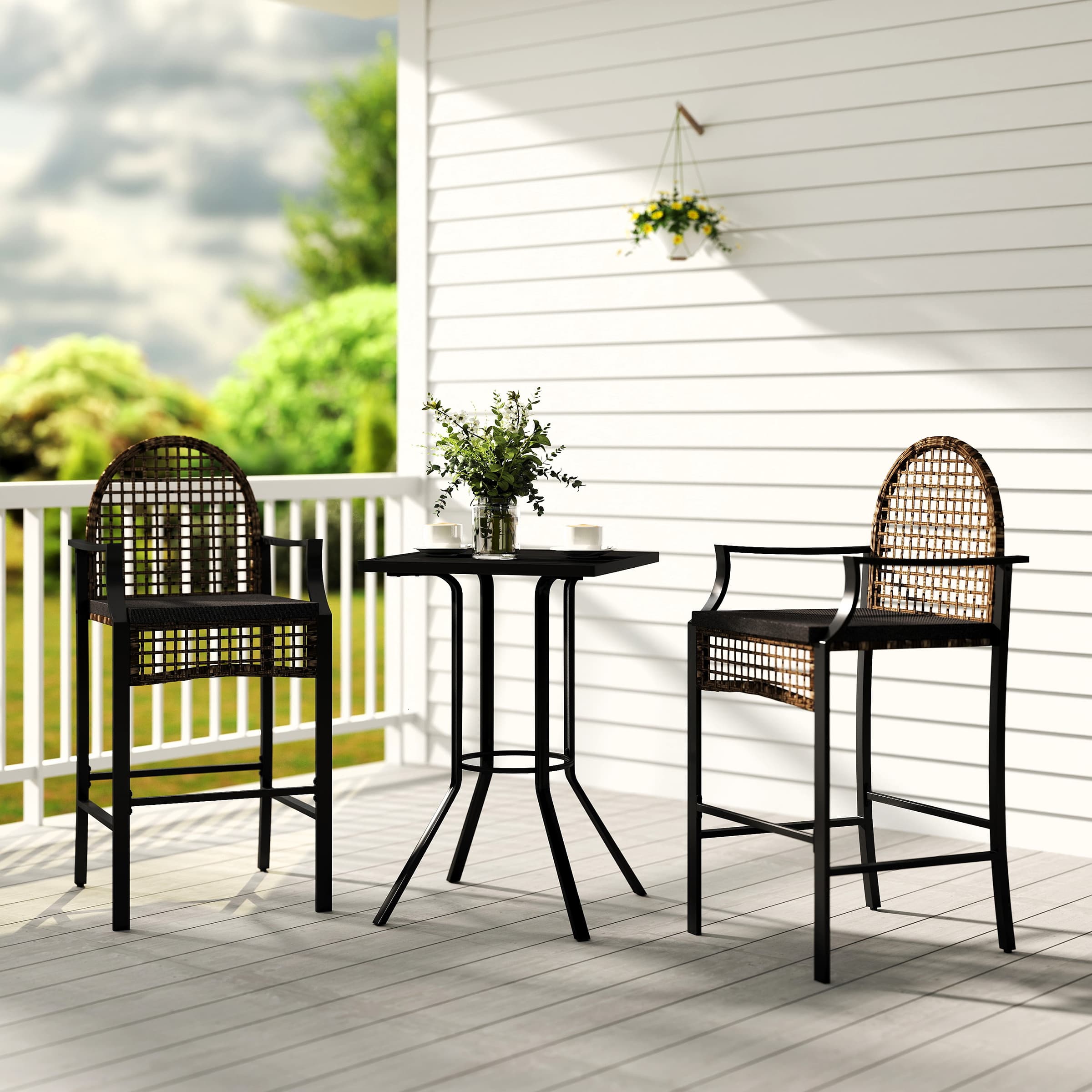 ROCITY Outdoor Rattan Barstools with High Top Table 3 PCS - X108SE