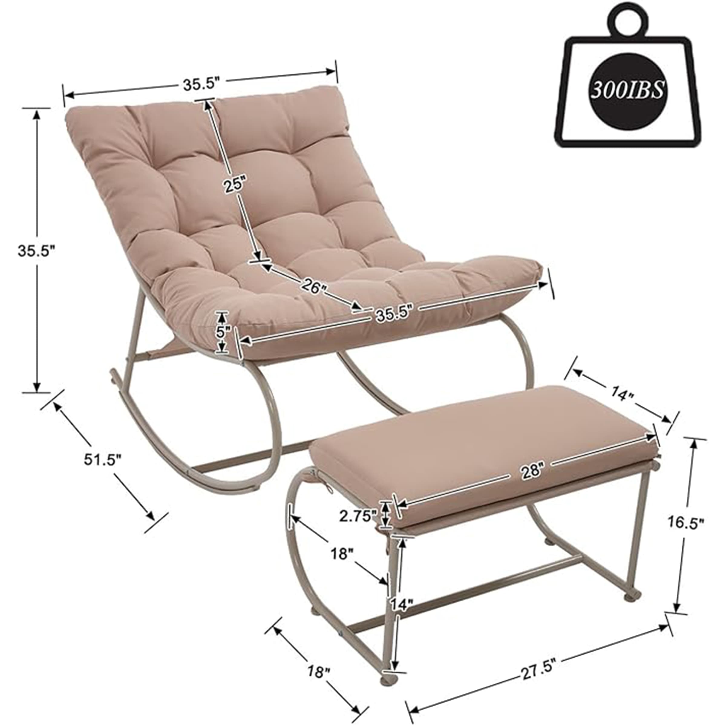 ROCITY Outdoor Rocking Chair with Ottoman Set of 2 - 4103RC