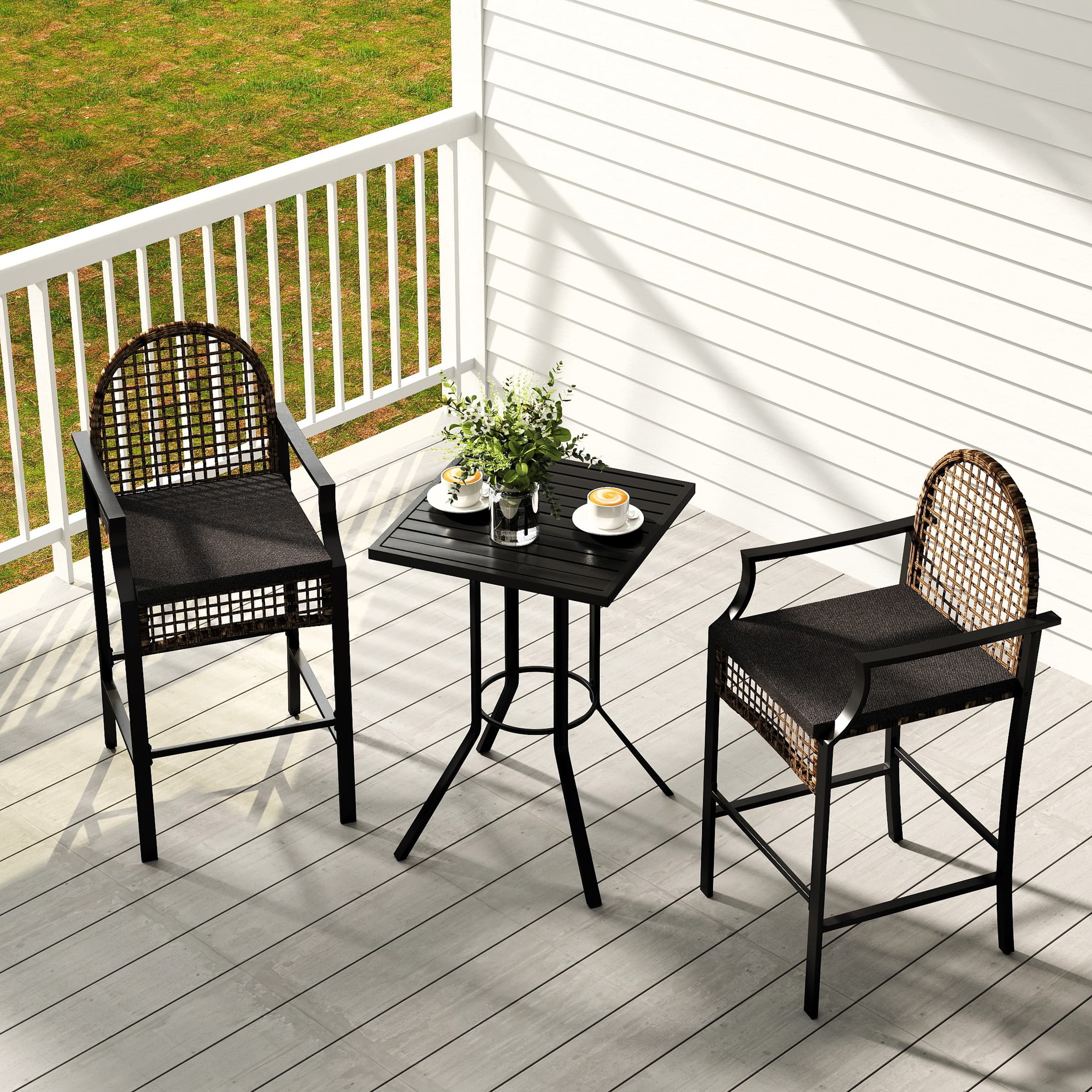 ROCITY Outdoor Rattan Barstools with High Top Table 3 PCS - X108SE