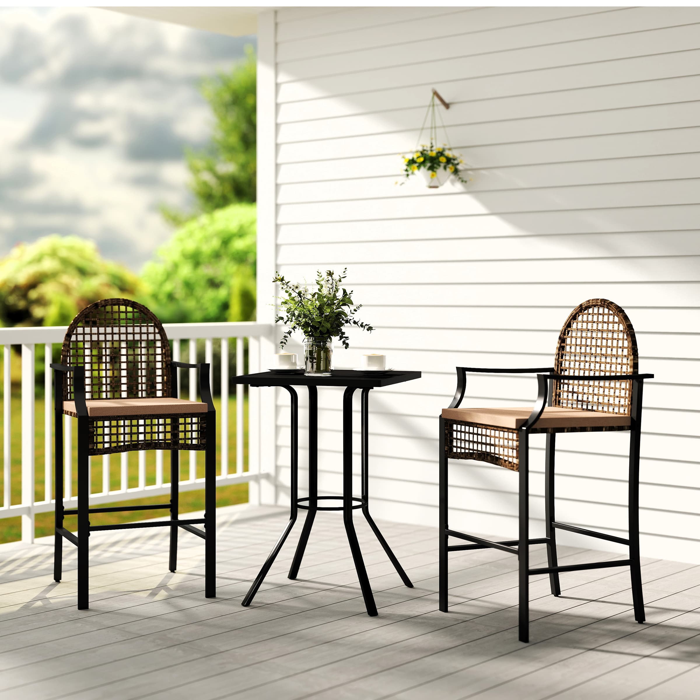 ROCITY Outdoor Rattan Barstools with High Top Table 3 PCS - X108SE