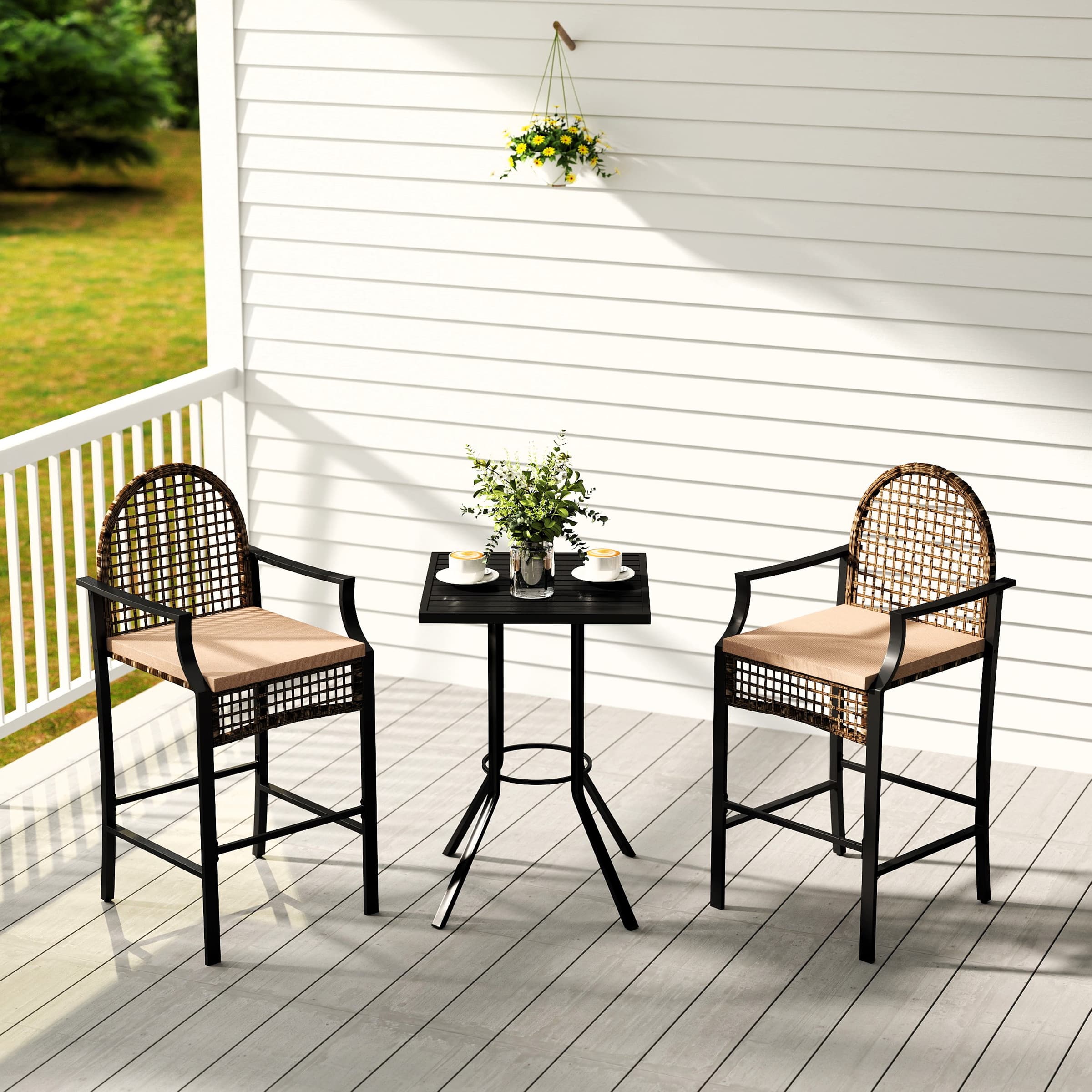 ROCITY Outdoor Rattan Barstools with High Top Table 3 PCS - X108SE