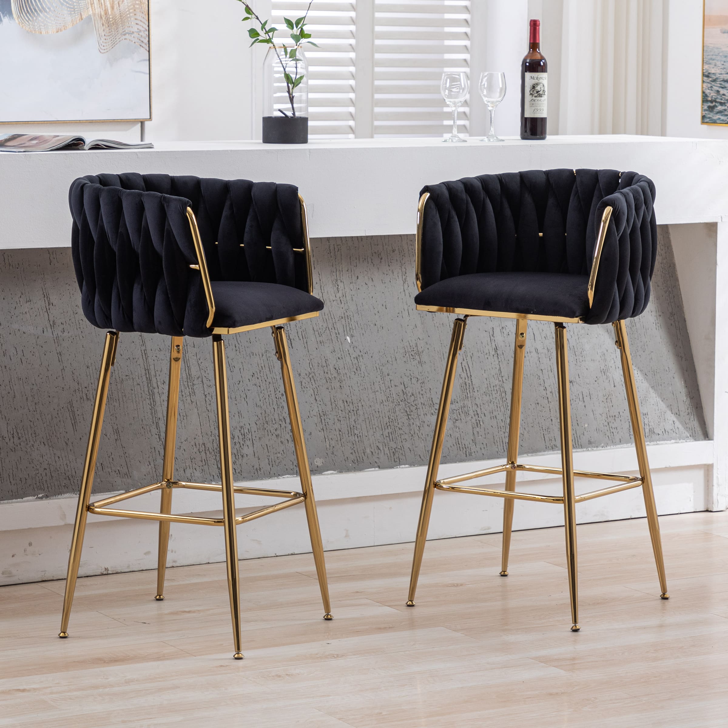 CHICAURA 26"H Swivel Gold Base Counter Stools Set of 2 - 6022CS