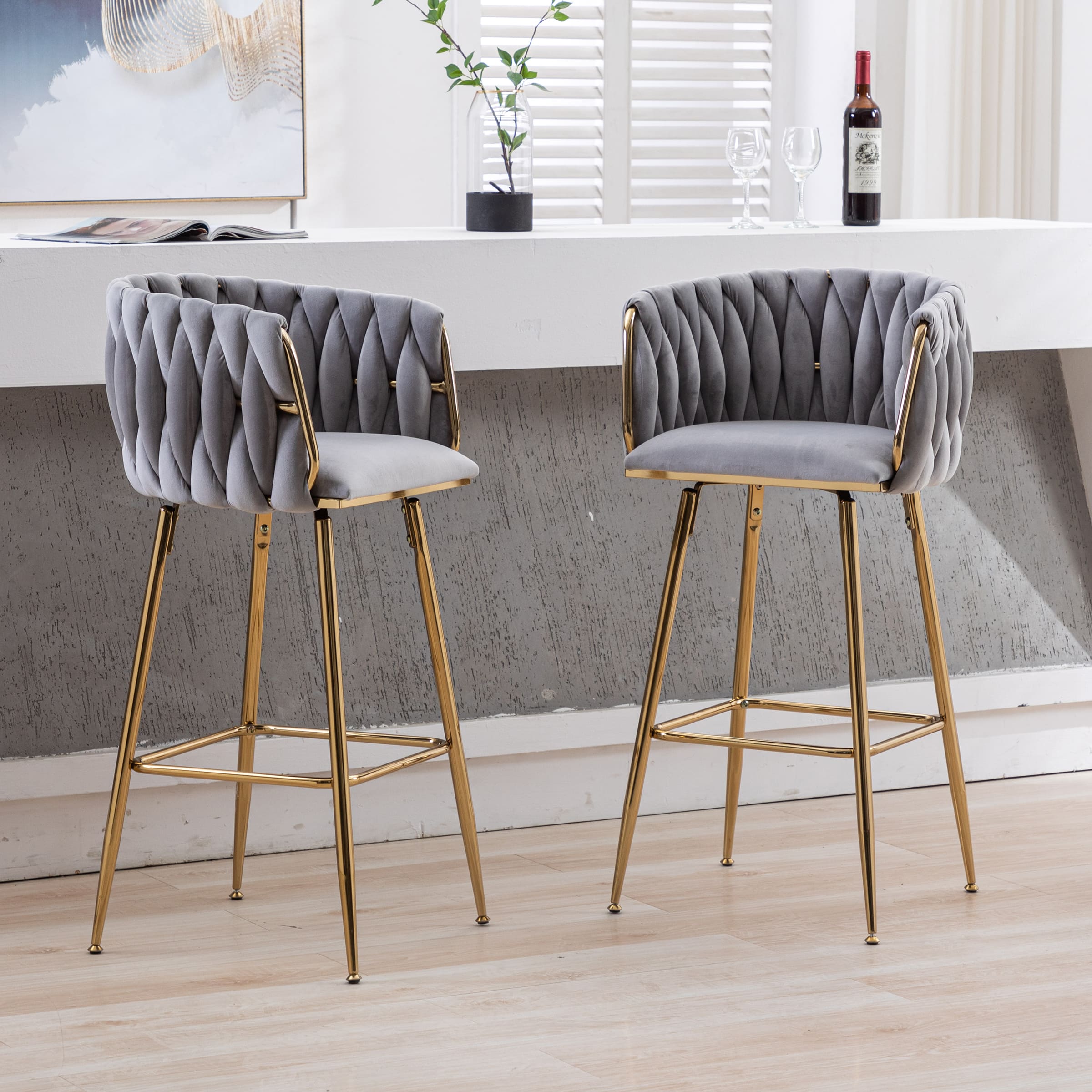 CHICAURA 26"H Swivel Gold Base Counter Stools Set of 2 - 6022CS