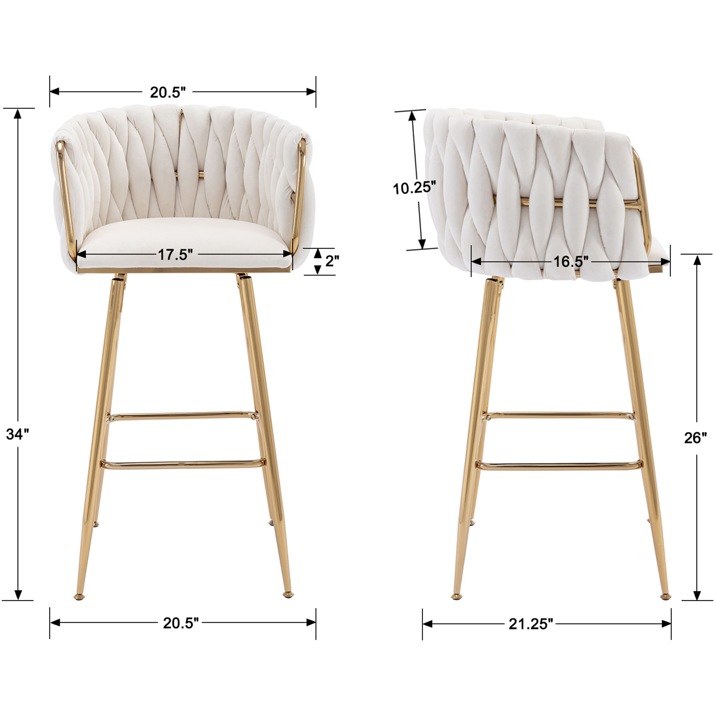 CHICAURA 26"H Swivel Gold Base Counter Stools Set of 2 - 6022CS