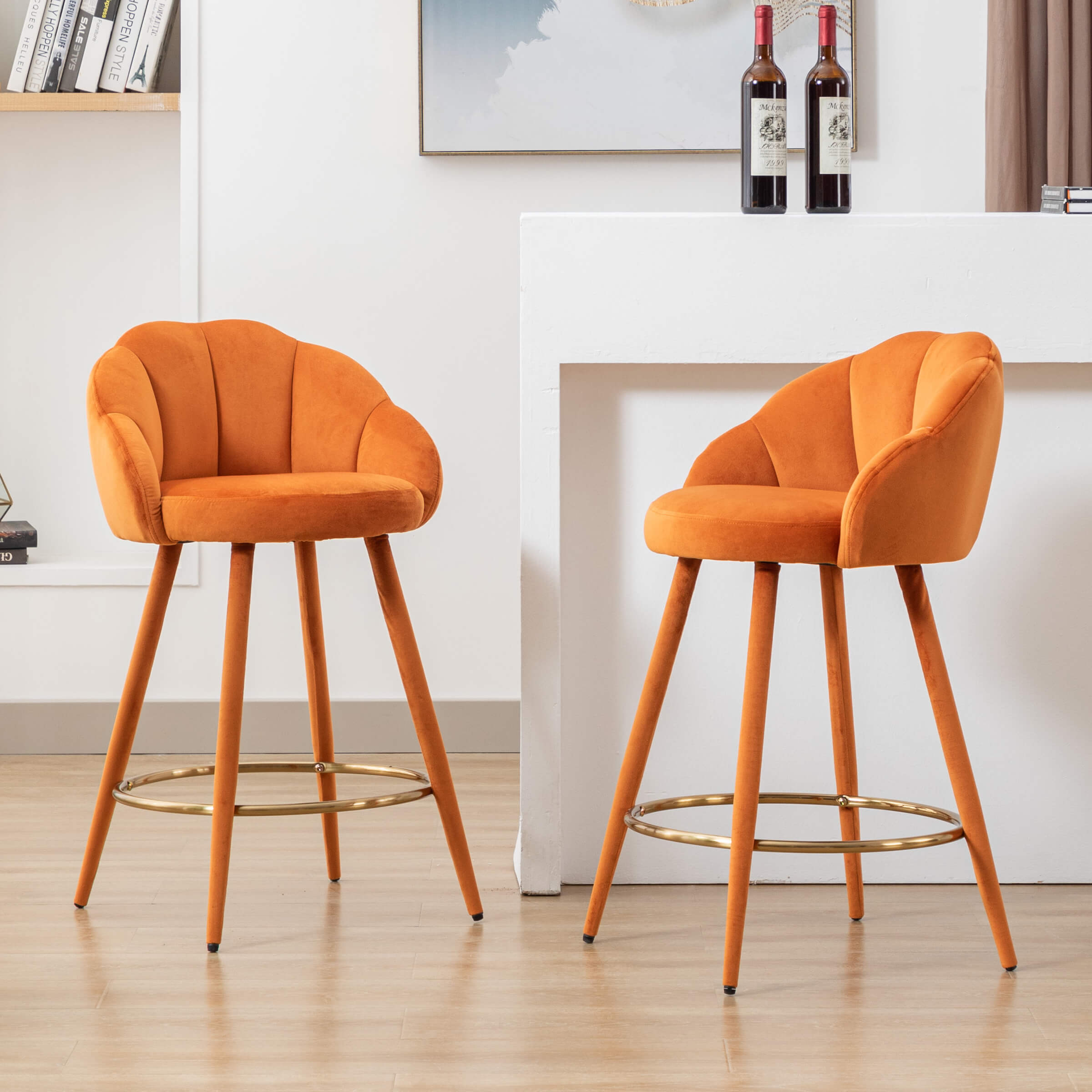 CHICAURA 26"H Petal Back Counter Stools with Footrest Set of 2 - 3208CS