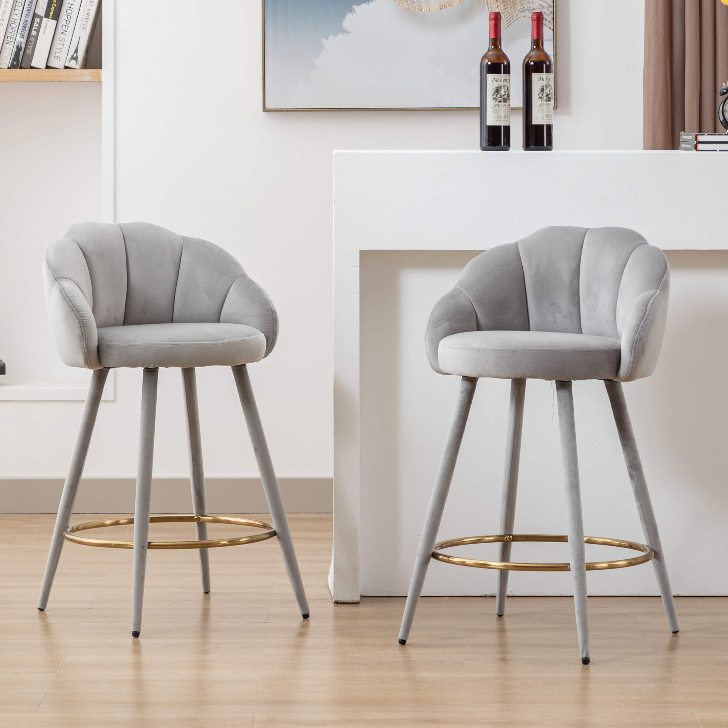 CHICAURA 26"H Petal Back Counter Stools with Footrest Set of 2 - 3208CS