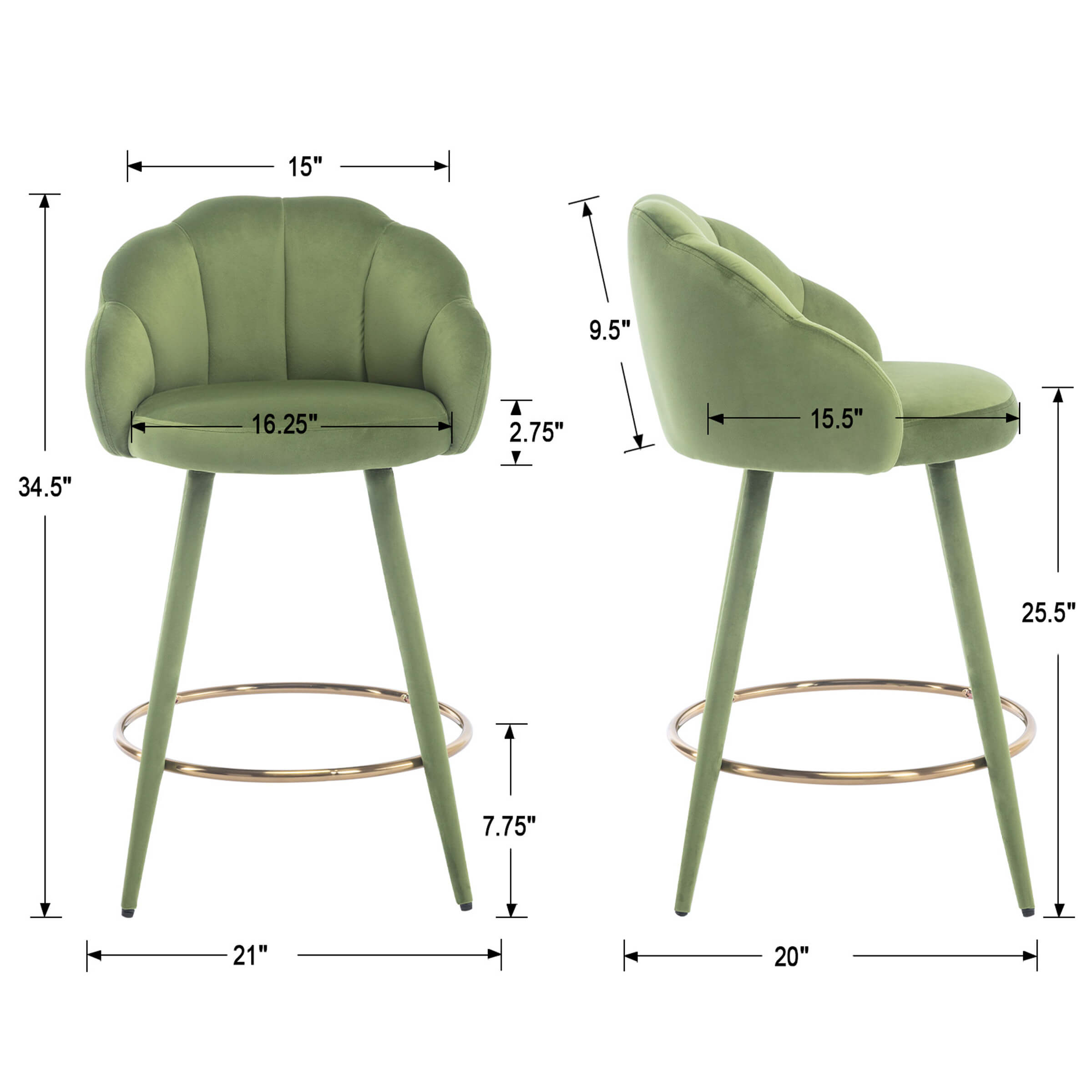 CHICAURA 26"H Petal Back Counter Stools with Footrest Set of 2 - 3208CS