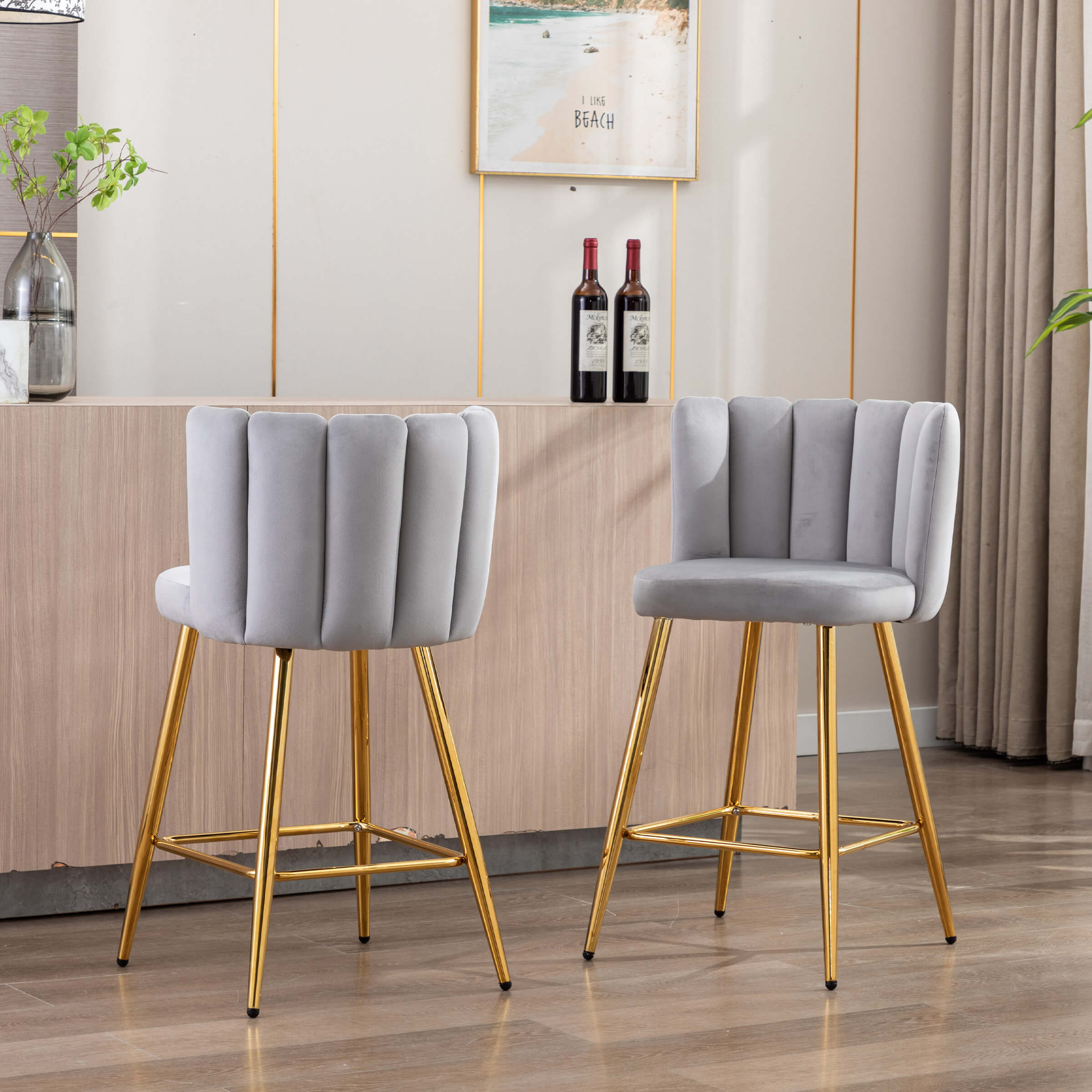 CHICAURA 26"H Counter Stools With Gold Metal Legs Set of 2 - 9029CS