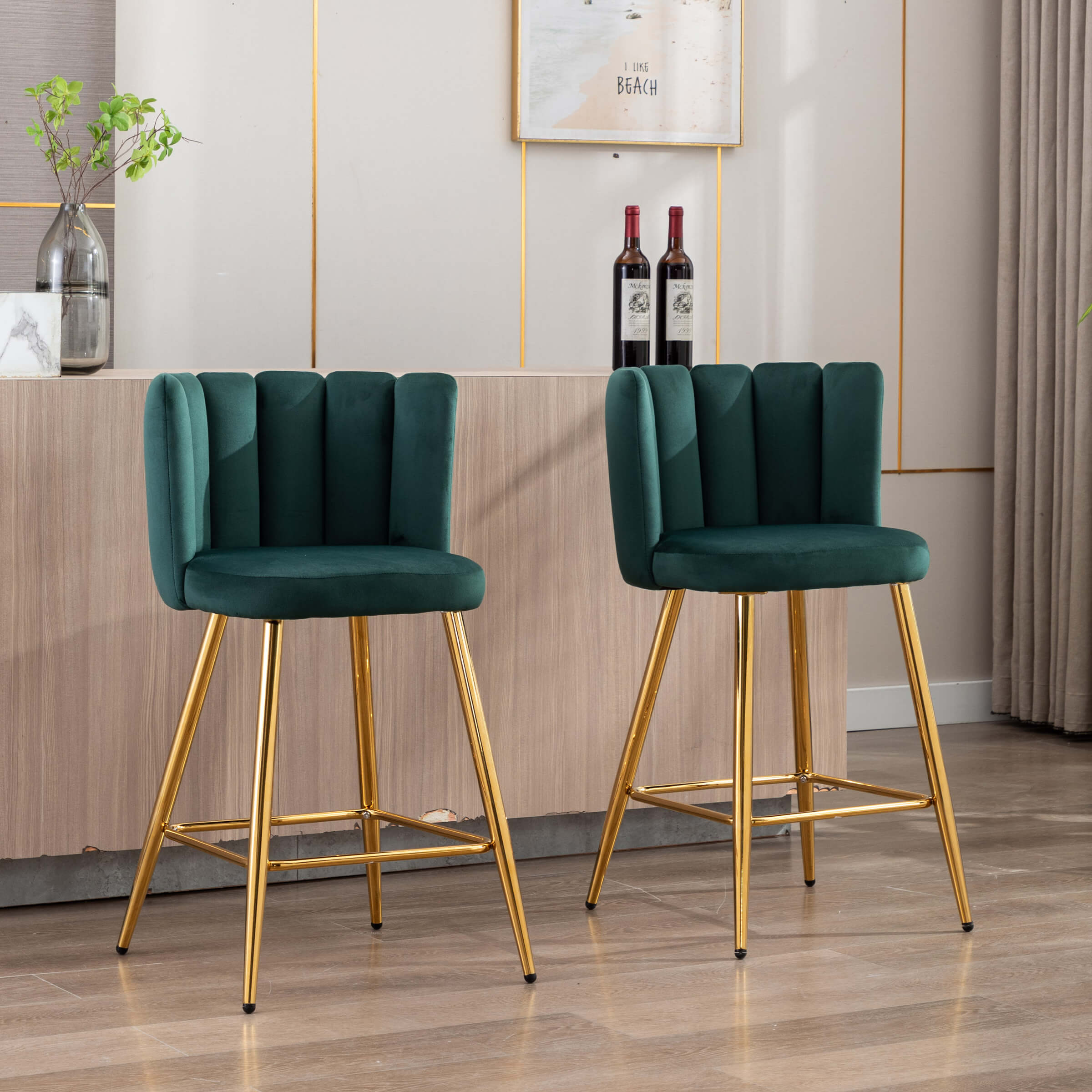 CHICAURA 26"H Counter Stools With Gold Metal Legs Set of 2 - 9029CS